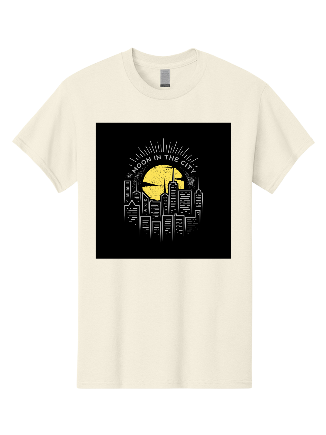 Moon-In-The-City Men'S Graphic Tee, 100% Cotton, Comfortable Casual Summer Wear, Machine Washable, City Skyline, Urban Landscape, Full Moon, Night Scene, Modern Architecture, Skyscrapers, Moonlit, City Life, Urban Ambiance, Nighttime Cityscape Aab474 17