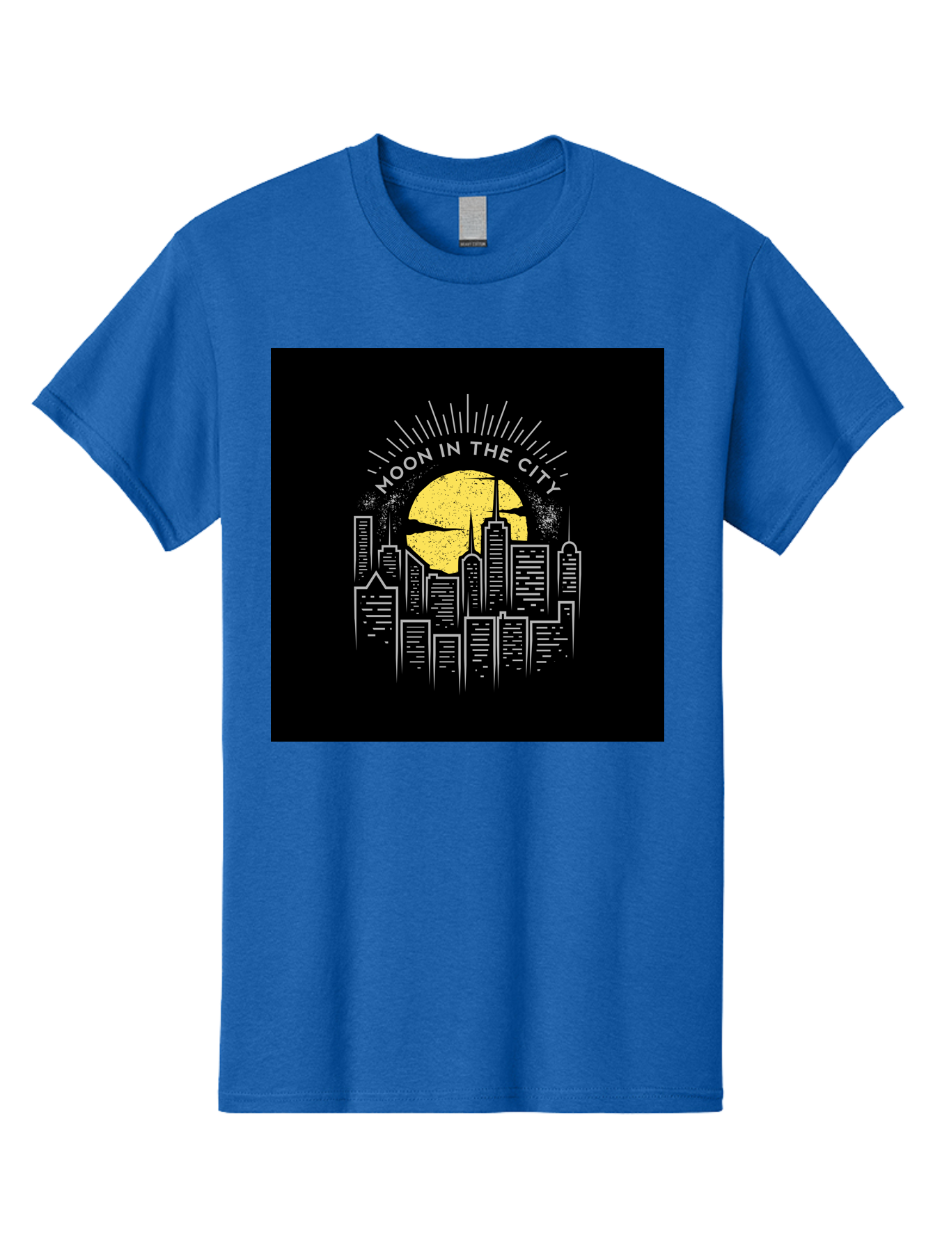 Moon-In-The-City Men'S Graphic Tee, 100% Cotton, Comfortable Casual Summer Wear, Machine Washable, City Skyline, Urban Landscape, Full Moon, Night Scene, Modern Architecture, Skyscrapers, Moonlit, City Life, Urban Ambiance, Nighttime Cityscape Aab474 25