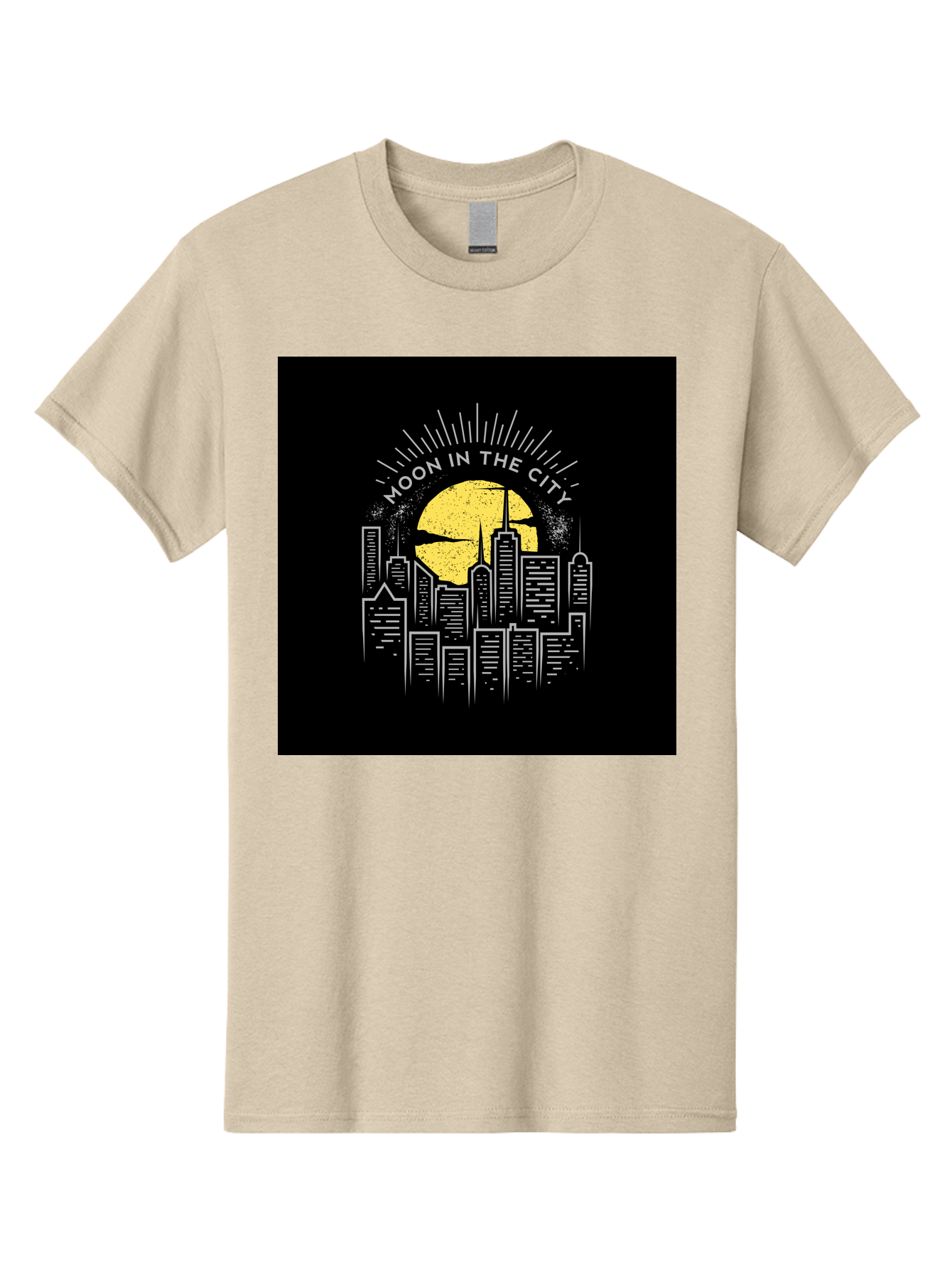 Moon-In-The-City Men'S Graphic Tee, 100% Cotton, Comfortable Casual Summer Wear, Machine Washable, City Skyline, Urban Landscape, Full Moon, Night Scene, Modern Architecture, Skyscrapers, Moonlit, City Life, Urban Ambiance, Nighttime Cityscape Aab474 27
