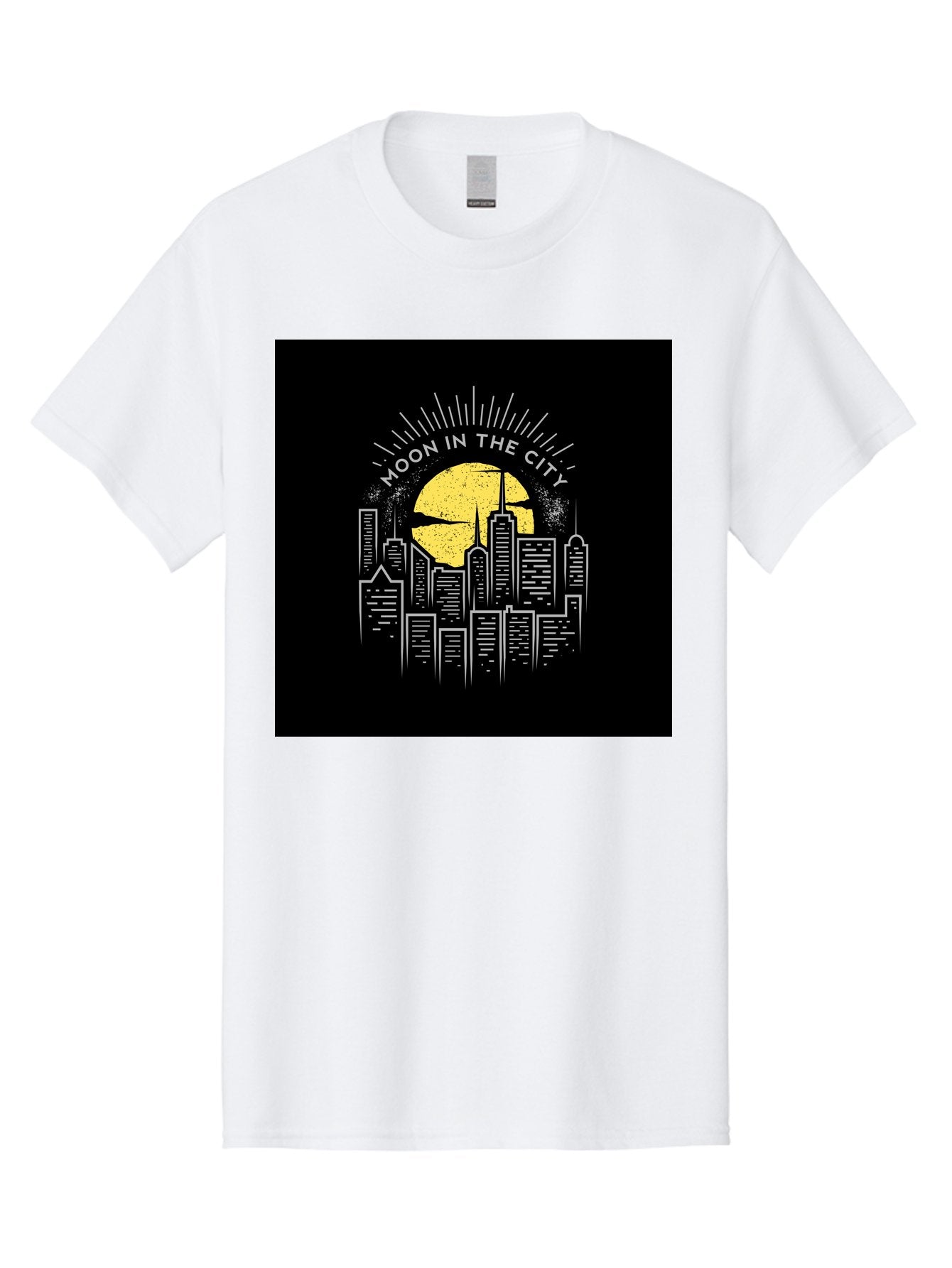 Moon-In-The-City Men'S Graphic Tee, 100% Cotton, Comfortable Casual Summer Wear, Machine Washable, City Skyline, Urban Landscape, Full Moon, Night Scene, Modern Architecture, Skyscrapers, Moonlit, City Life, Urban Ambiance, Nighttime Cityscape Aab474 6