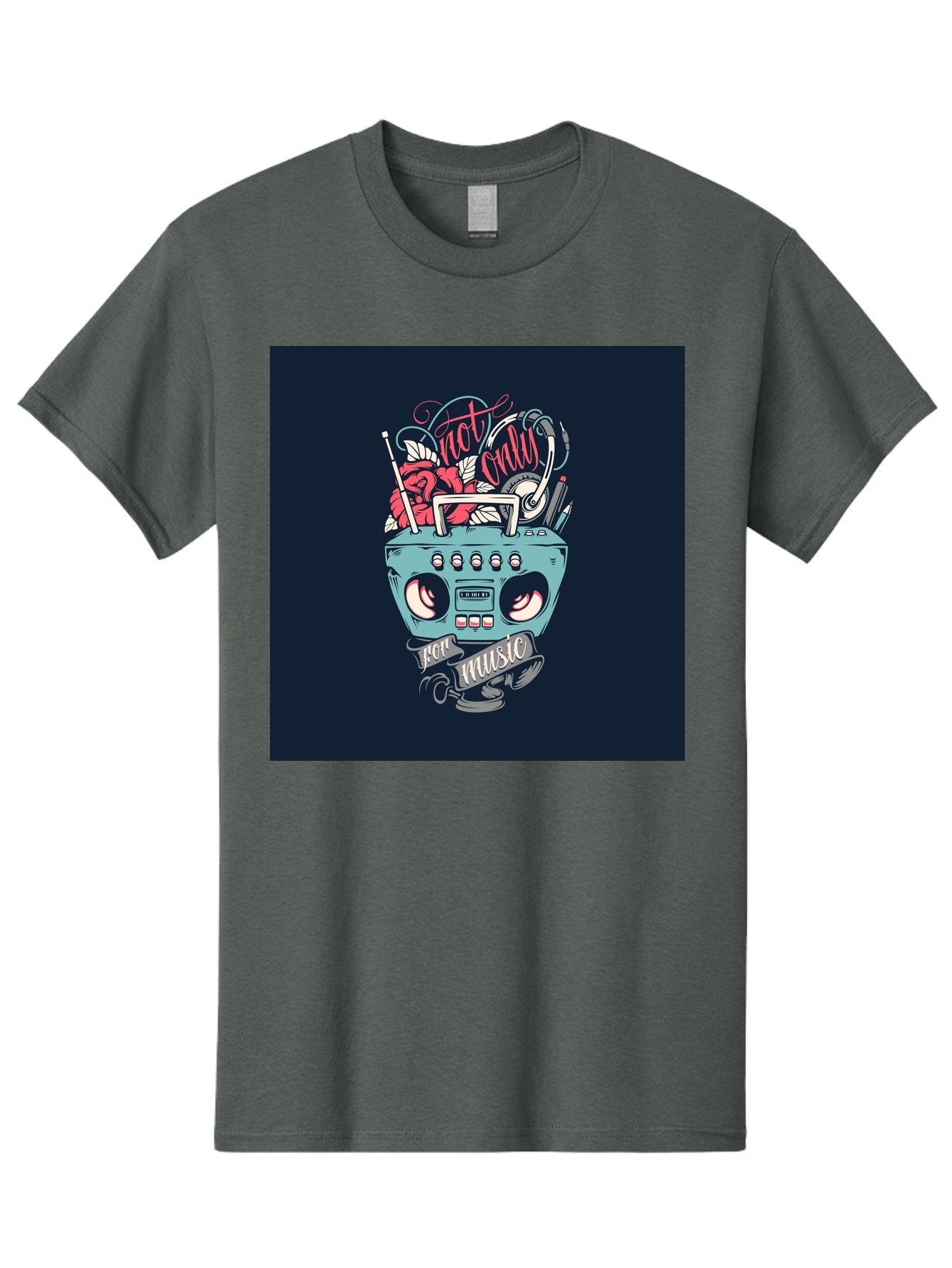 Not-Only-For-Music-Boombox Men'S Graphic Tee, 100% Cotton, Comfortable Casual Summer Wear, Machine Washable, Boombox Illustration, Cartoon Style, Vintage Electronics, Music Lovers, Retro Design, Cassette Tape, Headphones, Roses, Nostalgia, Aab475 3