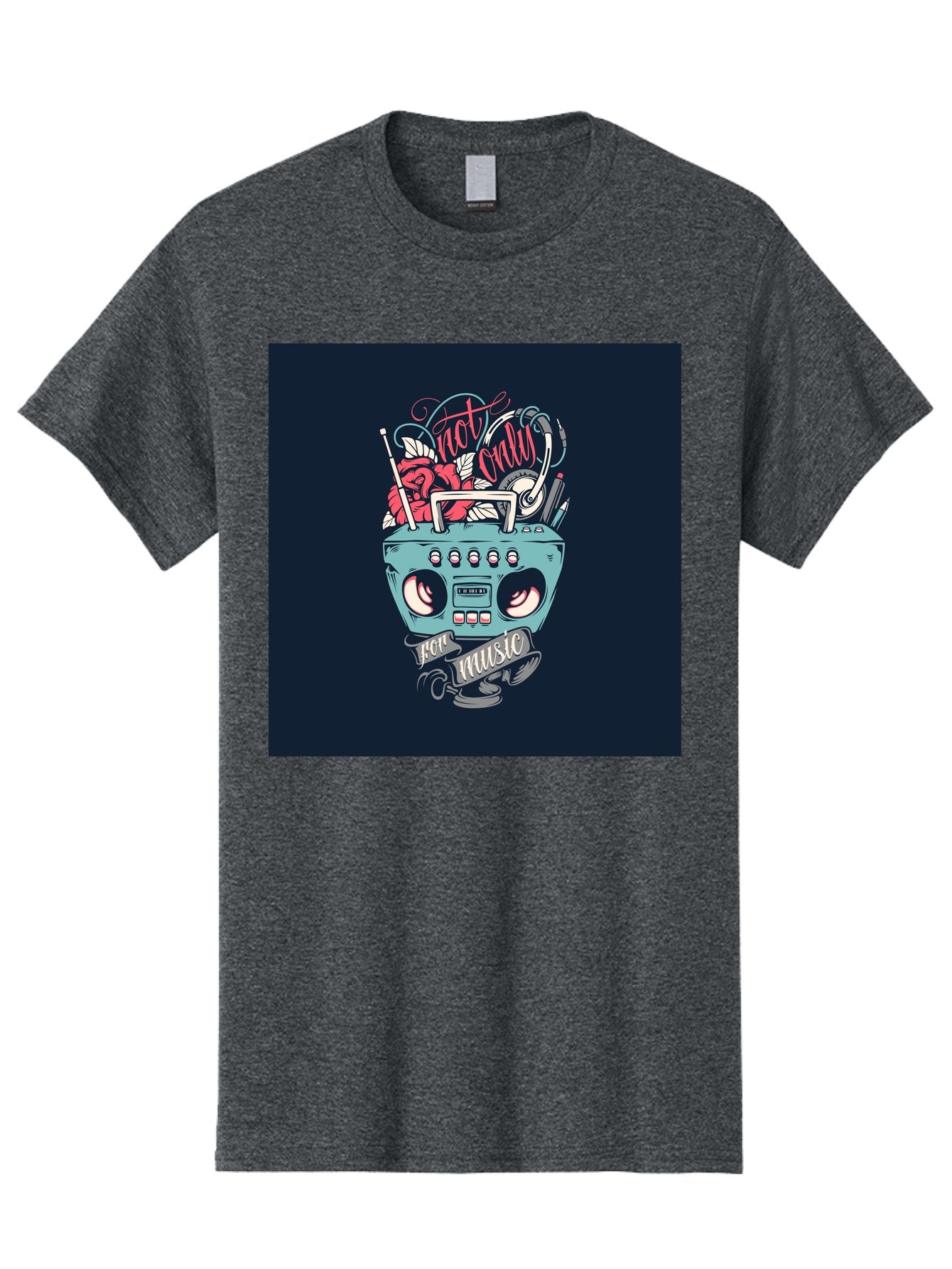 Not-Only-For-Music-Boombox Men'S Graphic Tee, 100% Cotton, Comfortable Casual Summer Wear, Machine Washable, Boombox Illustration, Cartoon Style, Vintage Electronics, Music Lovers, Retro Design, Cassette Tape, Headphones, Roses, Nostalgia, Aab475 14