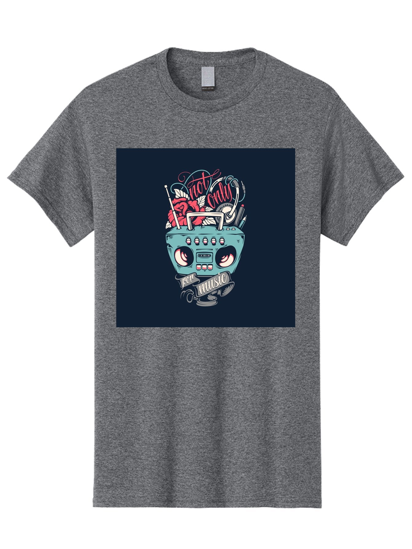Not-Only-For-Music-Boombox Men'S Graphic Tee, 100% Cotton, Comfortable Casual Summer Wear, Machine Washable, Boombox Illustration, Cartoon Style, Vintage Electronics, Music Lovers, Retro Design, Cassette Tape, Headphones, Roses, Nostalgia, Aab475 5
