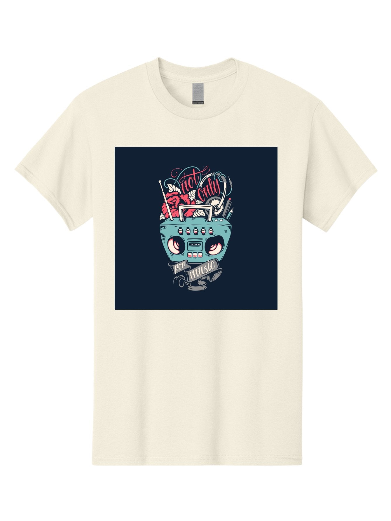 Not-Only-For-Music-Boombox Men'S Graphic Tee, 100% Cotton, Comfortable Casual Summer Wear, Machine Washable, Boombox Illustration, Cartoon Style, Vintage Electronics, Music Lovers, Retro Design, Cassette Tape, Headphones, Roses, Nostalgia, Aab475 8