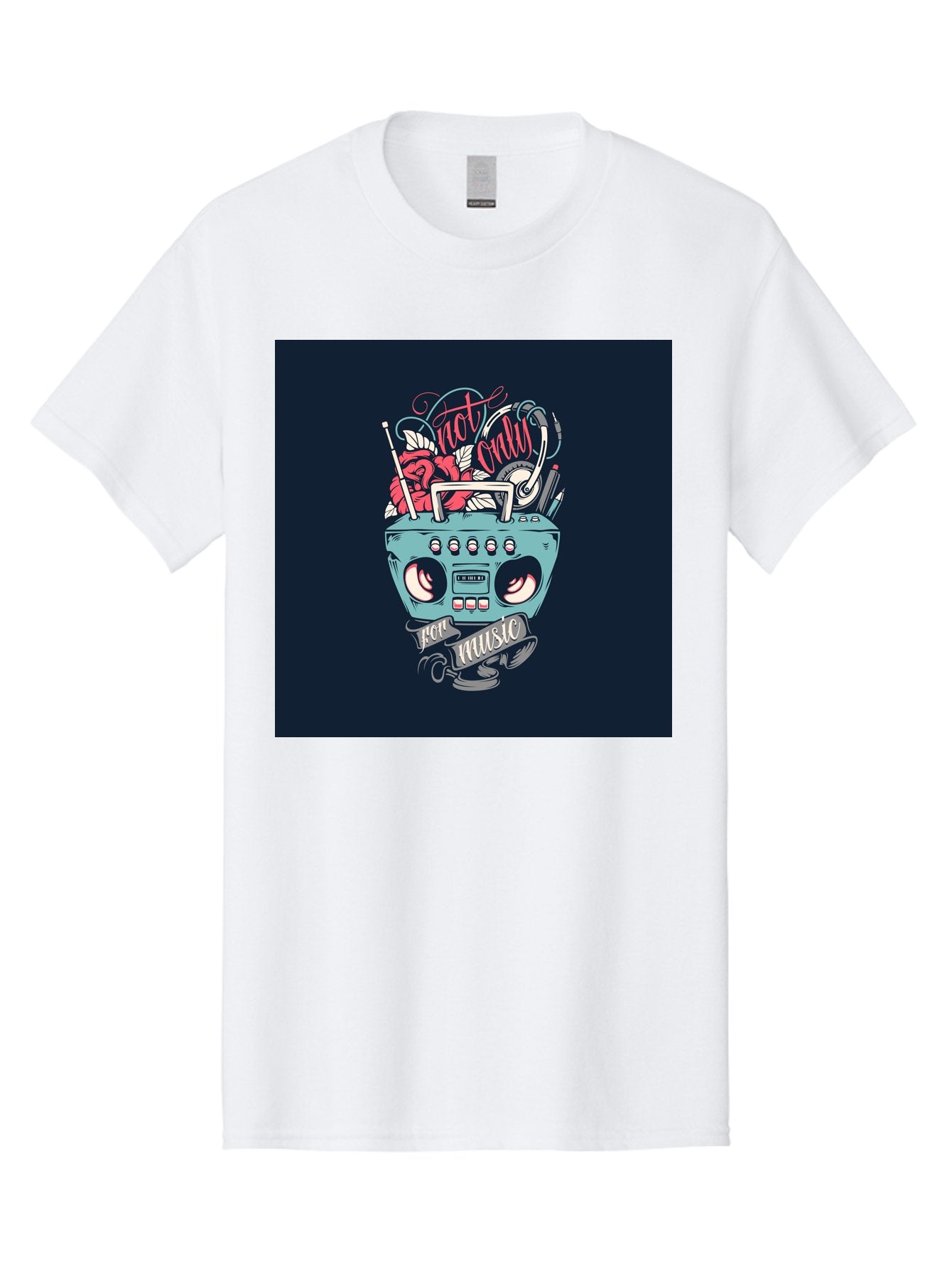 Not-Only-For-Music-Boombox Men'S Graphic Tee, 100% Cotton, Comfortable Casual Summer Wear, Machine Washable, Boombox Illustration, Cartoon Style, Vintage Electronics, Music Lovers, Retro Design, Cassette Tape, Headphones, Roses, Nostalgia, Aab475 9