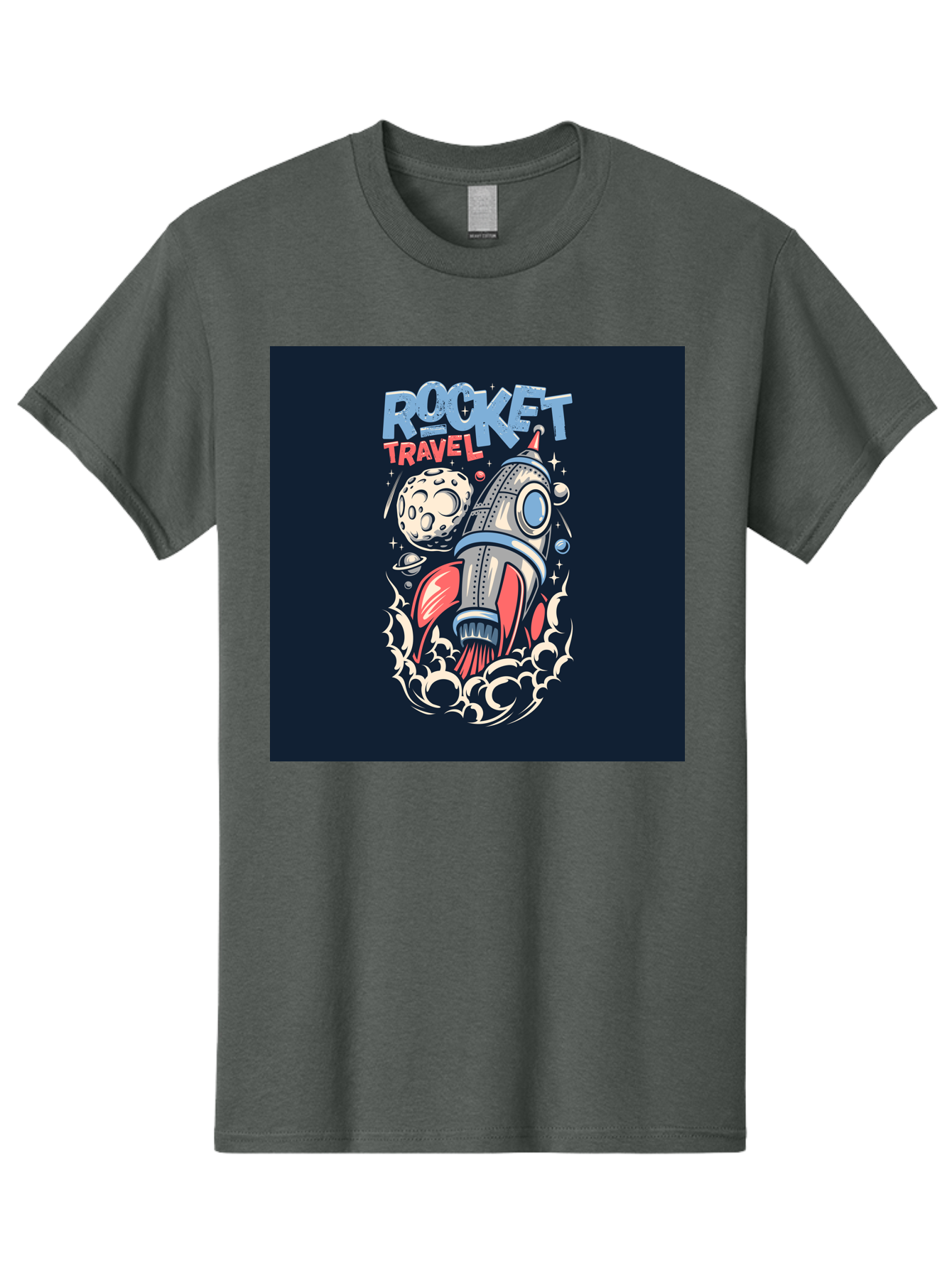 Rocket-Travel Men'S Graphic Tee, 100% Cotton, Comfortable Casual Summer Wear, Machine Washable, Rocket Ship, Space Travel, Adventure, Exploration, Cartoon Style, Vibrant Colors, Celestial Bodies, Moon, Stars, Futuristic Aab476 3