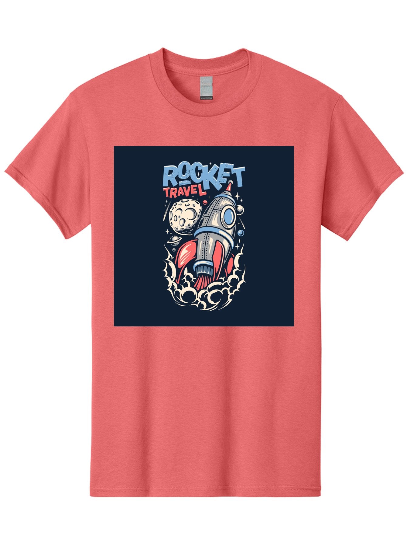 Rocket-Travel Men'S Graphic Tee, 100% Cotton, Comfortable Casual Summer Wear, Machine Washable, Rocket Ship, Space Travel, Adventure, Exploration, Cartoon Style, Vibrant Colors, Celestial Bodies, Moon, Stars, Futuristic Aab476 3