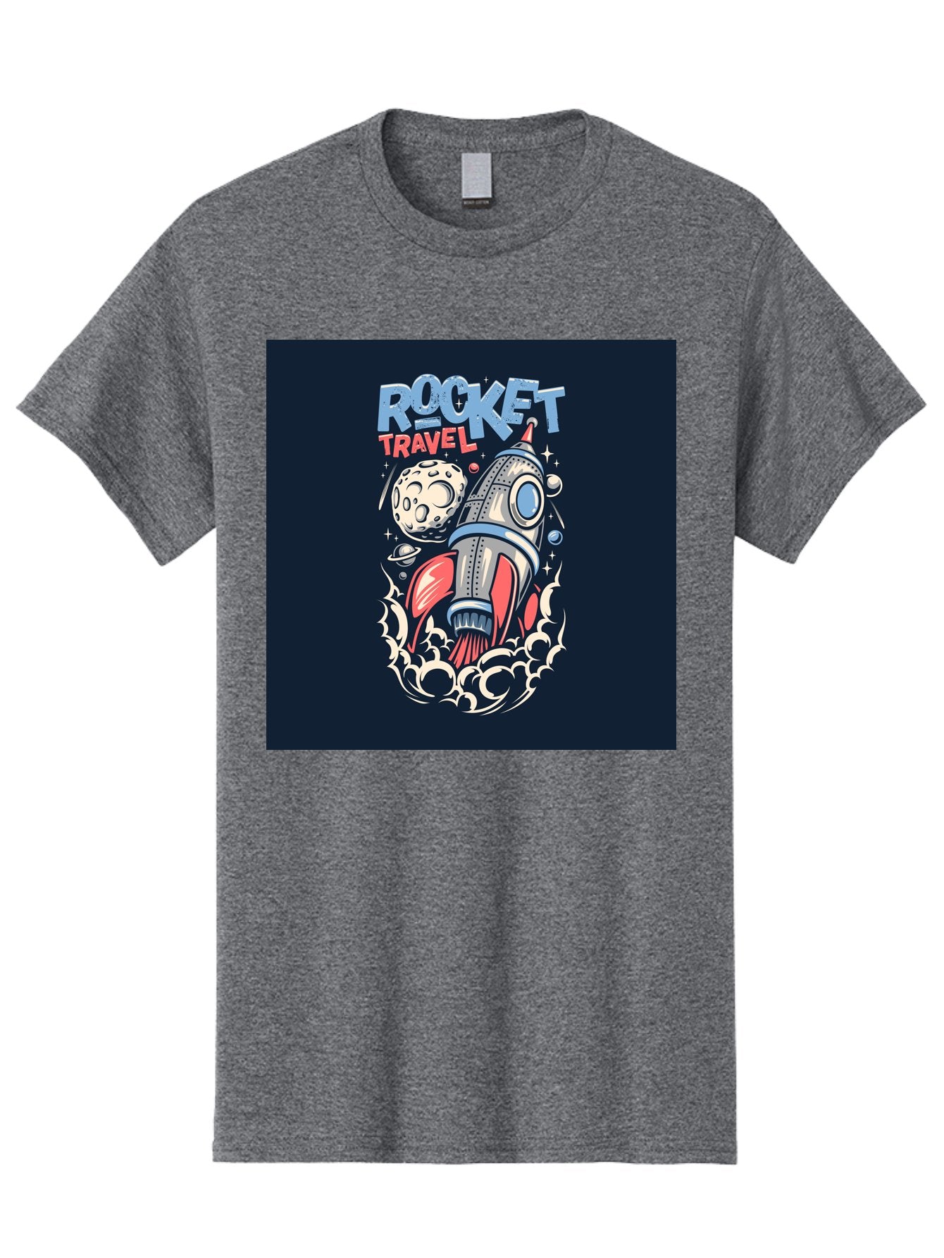 Rocket-Travel Men'S Graphic Tee, 100% Cotton, Comfortable Casual Summer Wear, Machine Washable, Rocket Ship, Space Travel, Adventure, Exploration, Cartoon Style, Vibrant Colors, Celestial Bodies, Moon, Stars, Futuristic Aab476 9