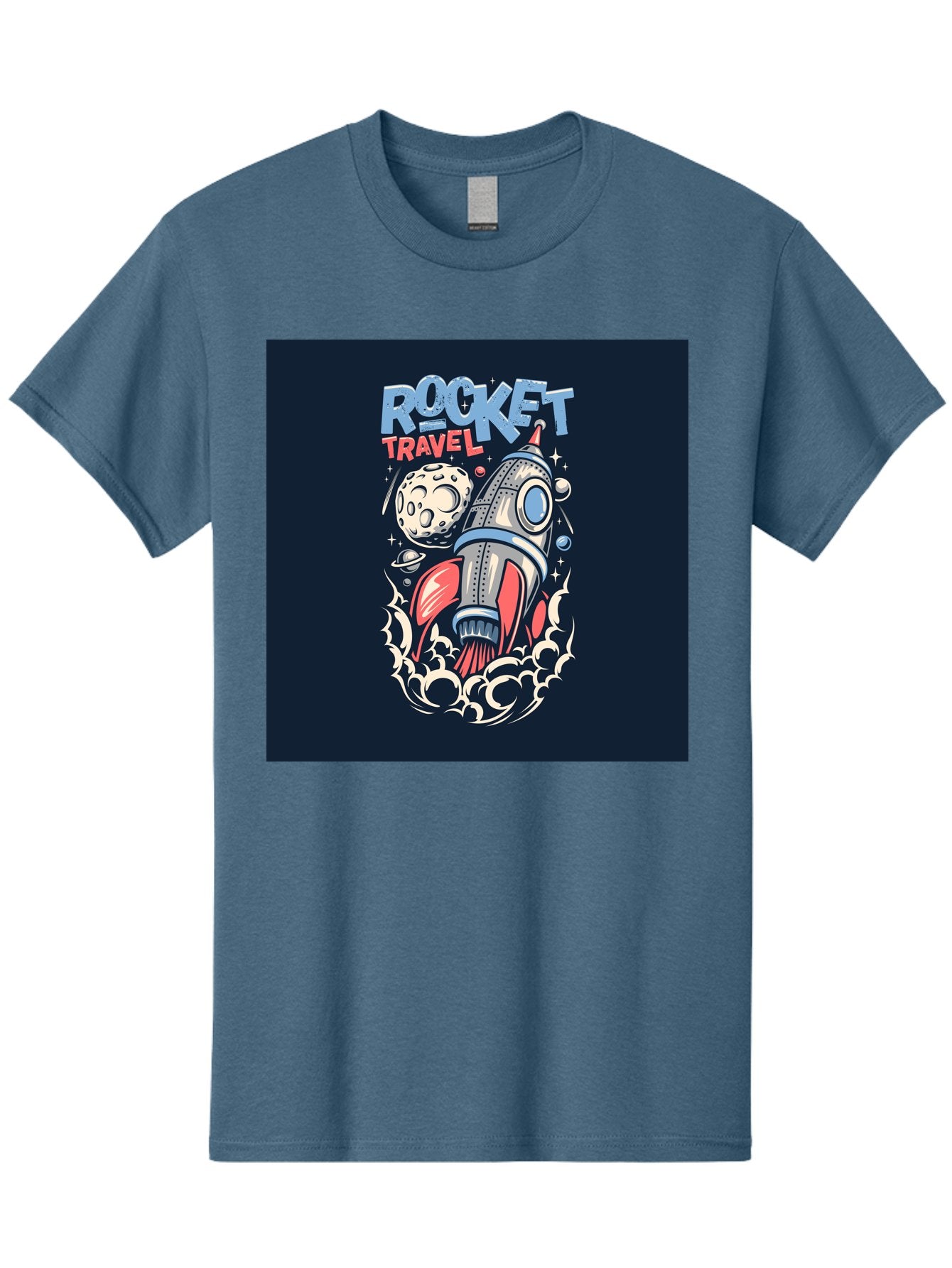 Rocket-Travel Men'S Graphic Tee, 100% Cotton, Comfortable Casual Summer Wear, Machine Washable, Rocket Ship, Space Travel, Adventure, Exploration, Cartoon Style, Vibrant Colors, Celestial Bodies, Moon, Stars, Futuristic Aab476 7
