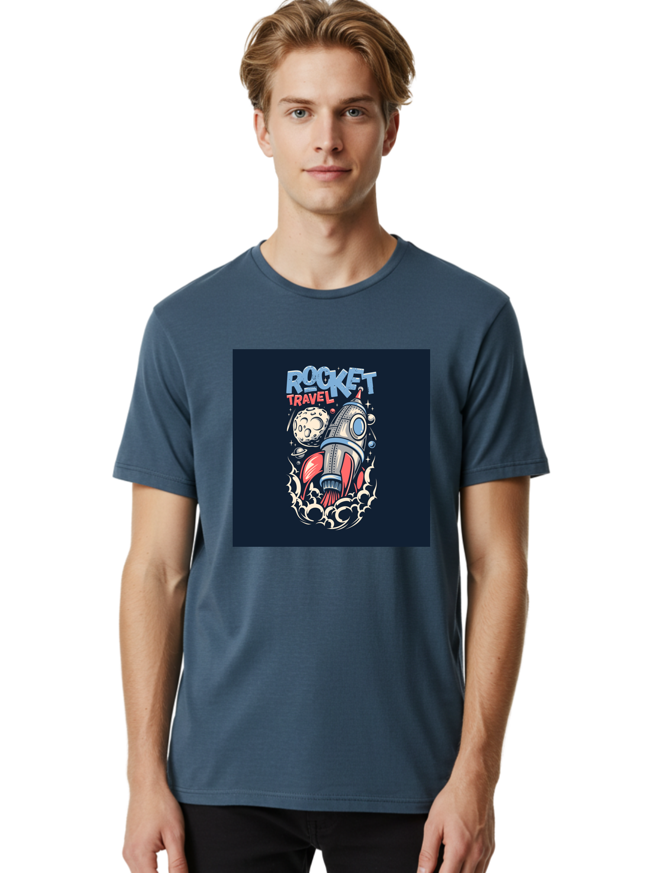 Rocket-Travel Men'S Graphic Tee, 100% Cotton, Comfortable Casual Summer Wear, Machine Washable, Rocket Ship, Space Travel, Adventure, Exploration, Cartoon Style, Vibrant Colors, Celestial Bodies, Moon, Stars, Futuristic Aab476 12
