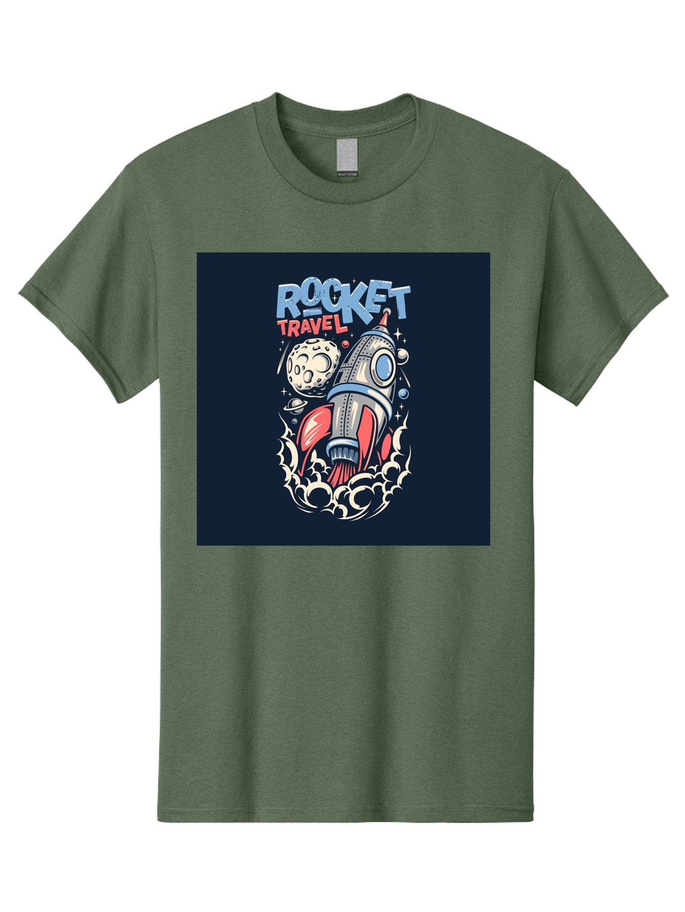Rocket-Travel Men'S Graphic Tee, 100% Cotton, Comfortable Casual Summer Wear, Machine Washable, Rocket Ship, Space Travel, Adventure, Exploration, Cartoon Style, Vibrant Colors, Celestial Bodies, Moon, Stars, Futuristic Aab476 4