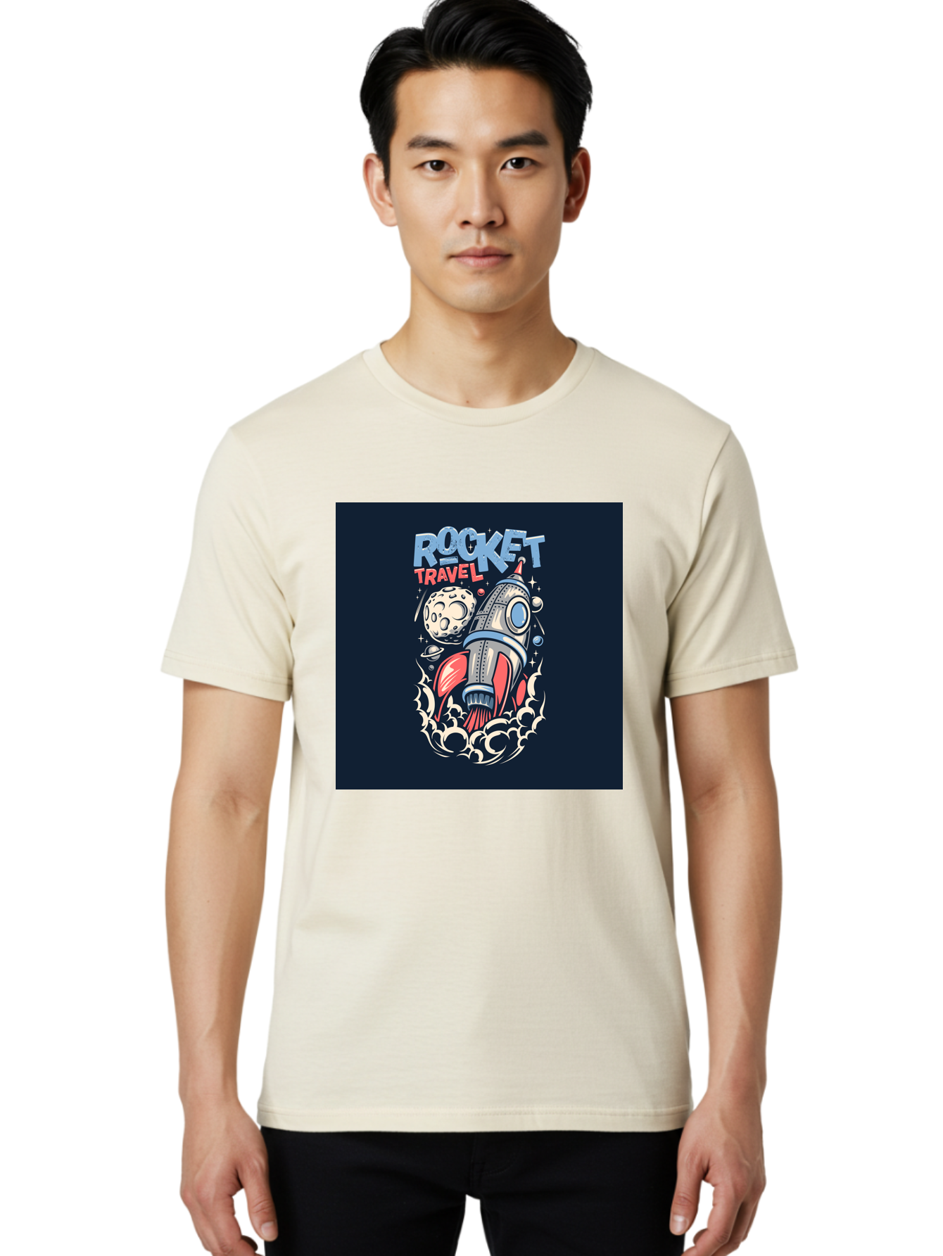 Rocket-Travel Men'S Graphic Tee, 100% Cotton, Comfortable Casual Summer Wear, Machine Washable, Rocket Ship, Space Travel, Adventure, Exploration, Cartoon Style, Vibrant Colors, Celestial Bodies, Moon, Stars, Futuristic Aab476 18