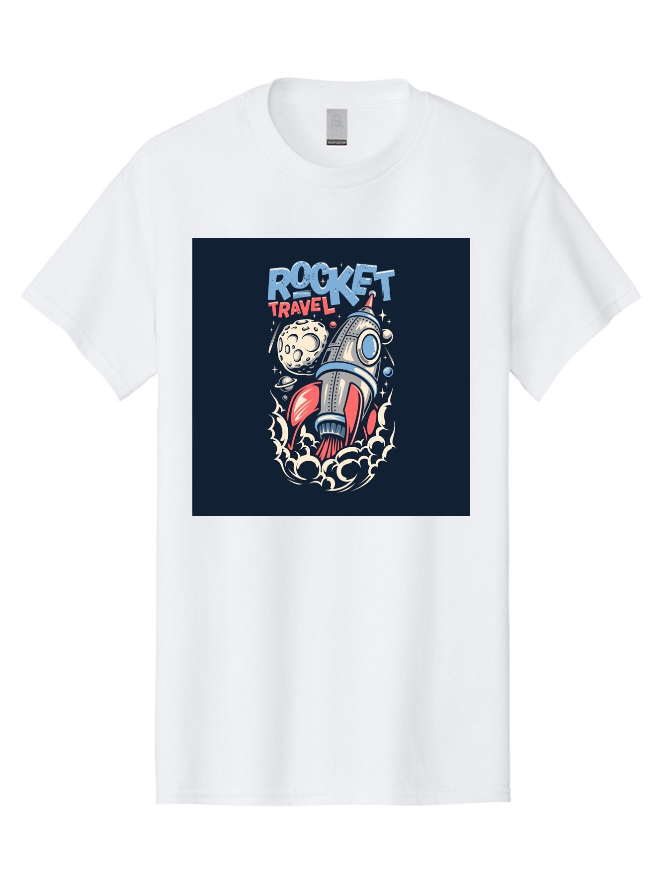 Rocket-Travel Men'S Graphic Tee, 100% Cotton, Comfortable Casual Summer Wear, Machine Washable, Rocket Ship, Space Travel, Adventure, Exploration, Cartoon Style, Vibrant Colors, Celestial Bodies, Moon, Stars, Futuristic Aab476 5