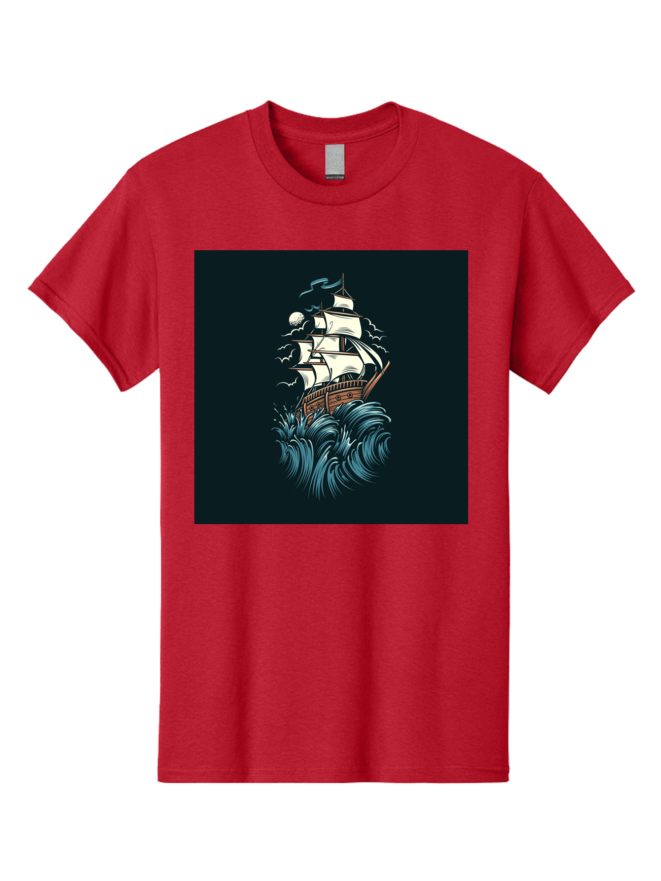 Sailing-Ship Men'S Graphic Tee, 100% Cotton, Comfortable Casual Summer Wear, Machine Washable, Sailing Ship, Stormy Sea, Rough Waves, Turbulent Weather, White Sails, Wooden Hull, Sailing Vessels, Coastal Scenery, Maritime Art, Navy Blue, Aab478 3