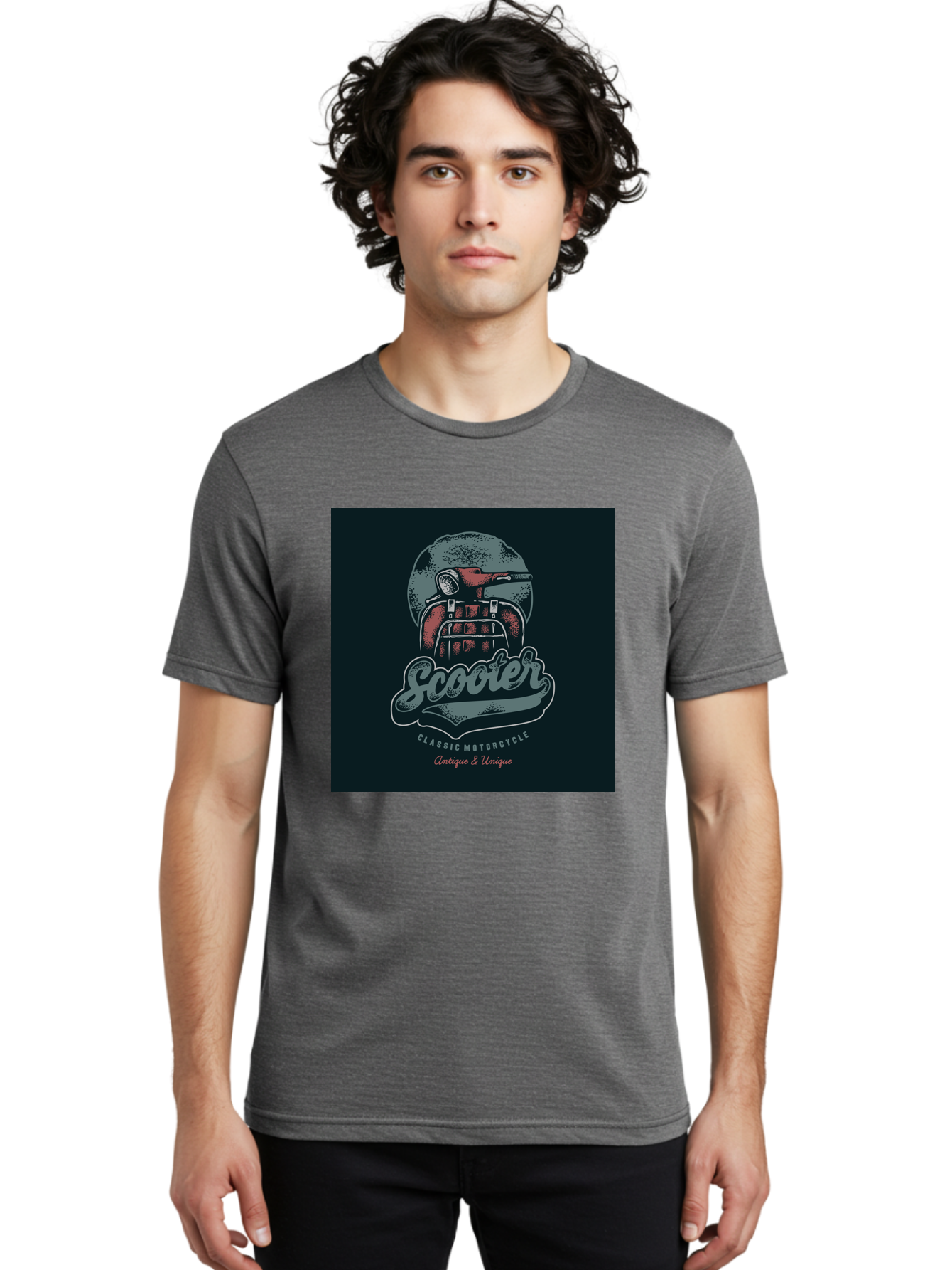 Scooter-Classic-Motorcycle Men'S Graphic Tee, 100% Cotton, Comfortable Casual Summer Wear, Machine Washable, Vintage Motorcycle Helmet, Classic Scooter Design, Antique Bike, Unique Motorcycle Art, Retro Scooter Style, Nostalgic Ride, Aab479 8