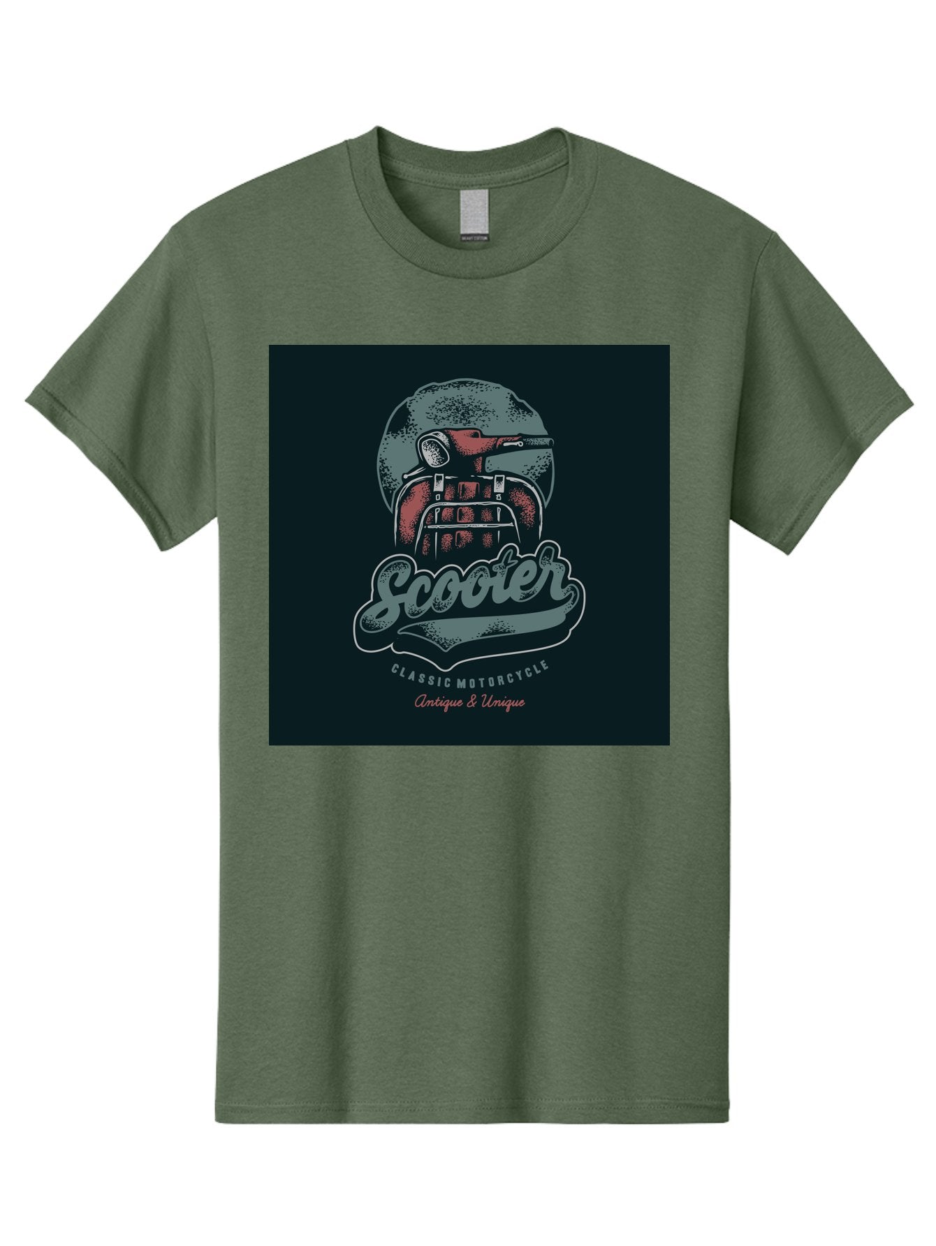 Scooter-Classic-Motorcycle Men'S Graphic Tee, 100% Cotton, Comfortable Casual Summer Wear, Machine Washable, Vintage Motorcycle Helmet, Classic Scooter Design, Antique Bike, Unique Motorcycle Art, Retro Scooter Style, Nostalgic Ride, Aab479