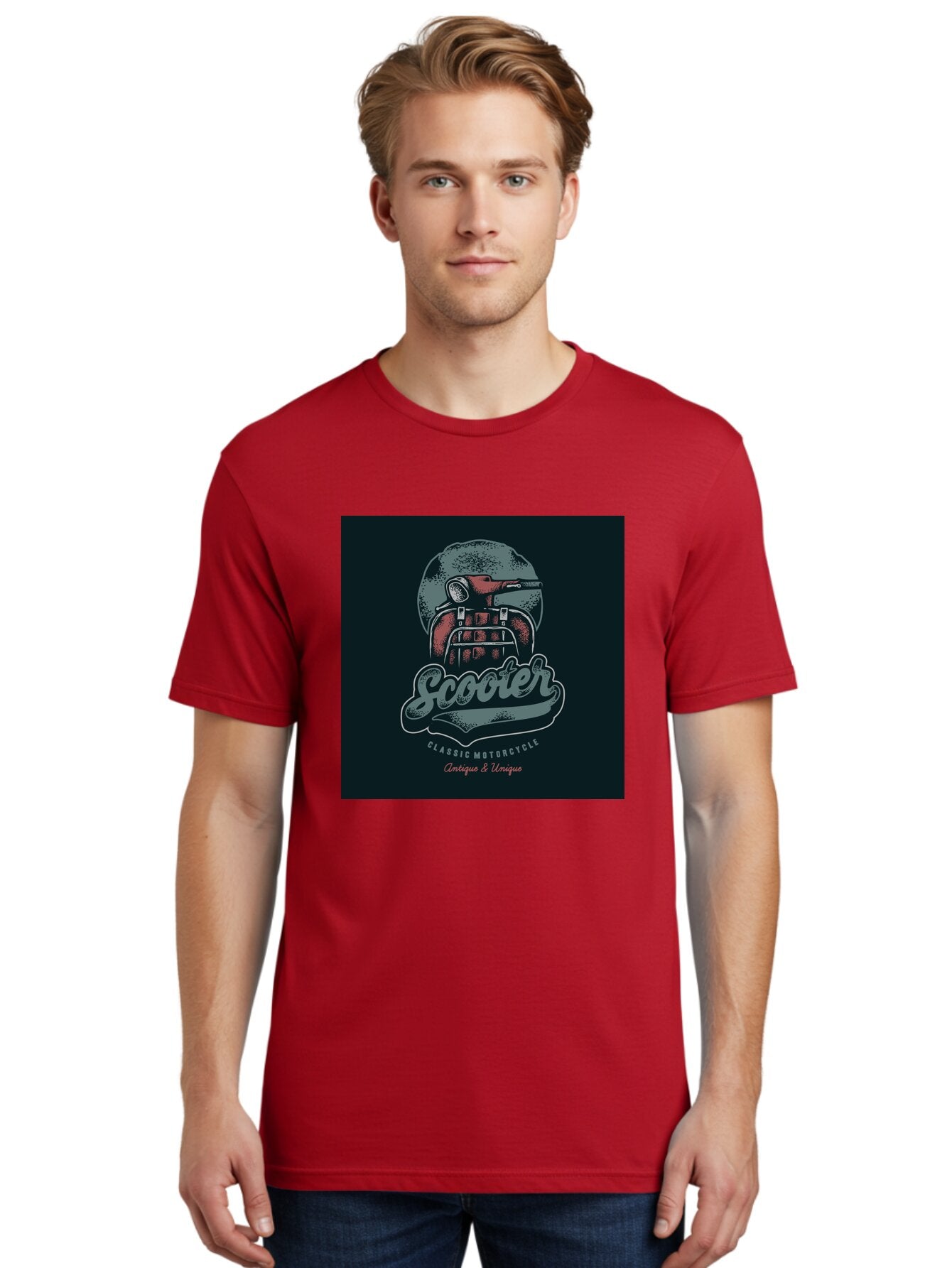 Scooter-Classic-Motorcycle Men'S Graphic Tee, 100% Cotton, Comfortable Casual Summer Wear, Machine Washable, Vintage Motorcycle Helmet, Classic Scooter Design, Antique Bike, Unique Motorcycle Art, Retro Scooter Style, Nostalgic Ride, Aab479 16