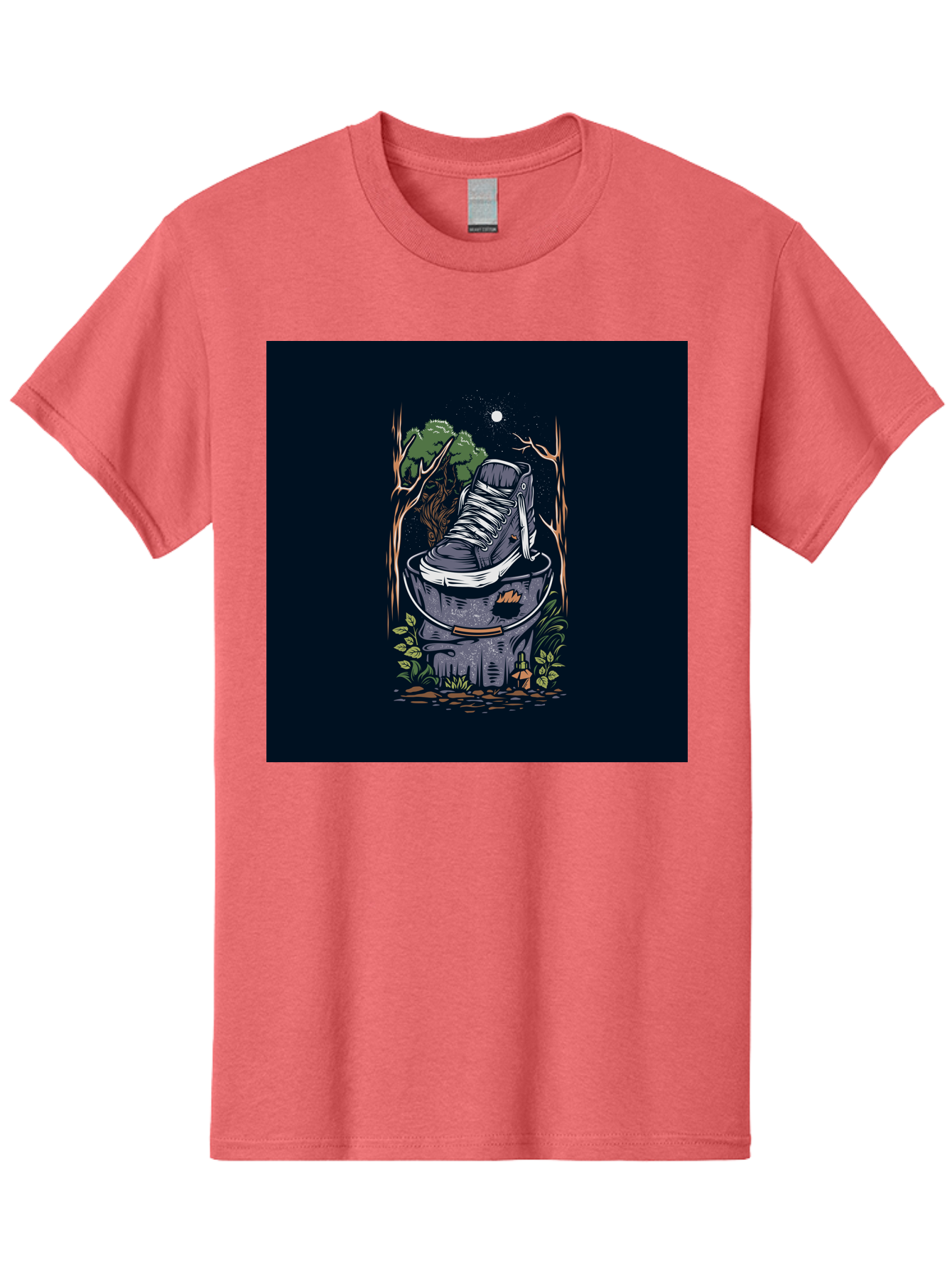 Shoe-Can Men'S Graphic Tee, 100% Cotton, Comfortable Casual Summer Wear, Machine Washable, Sneaker In Bucket, Streetwear Culture, Urban Jungle, Footwear, Bucket, Moonlight, Nighttime, Forest Scene, Vintage Art Aab480 3