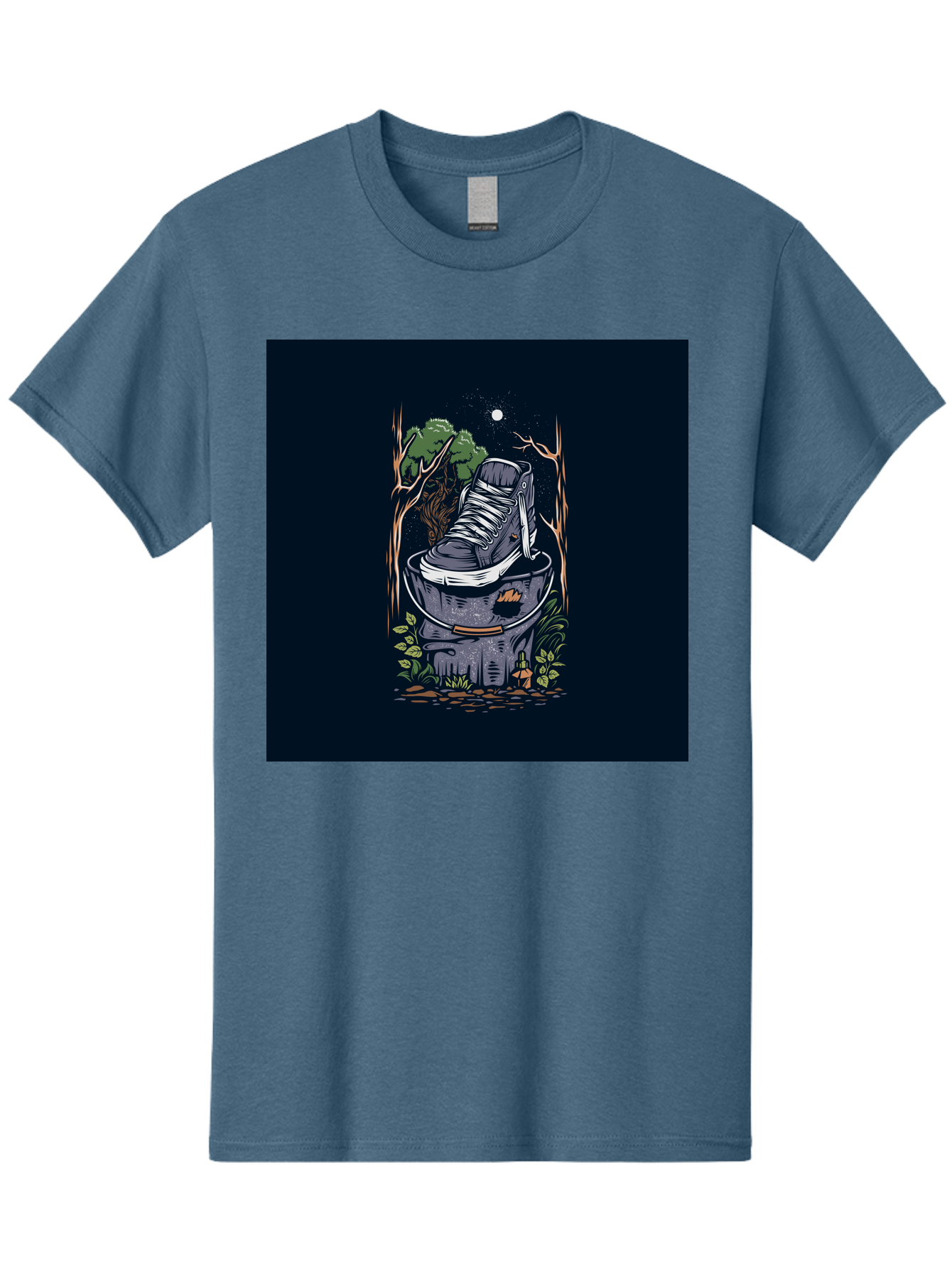 Shoe-Can Men'S Graphic Tee, 100% Cotton, Comfortable Casual Summer Wear, Machine Washable, Sneaker In Bucket, Streetwear Culture, Urban Jungle, Footwear, Bucket, Moonlight, Nighttime, Forest Scene, Vintage Art Aab480 7