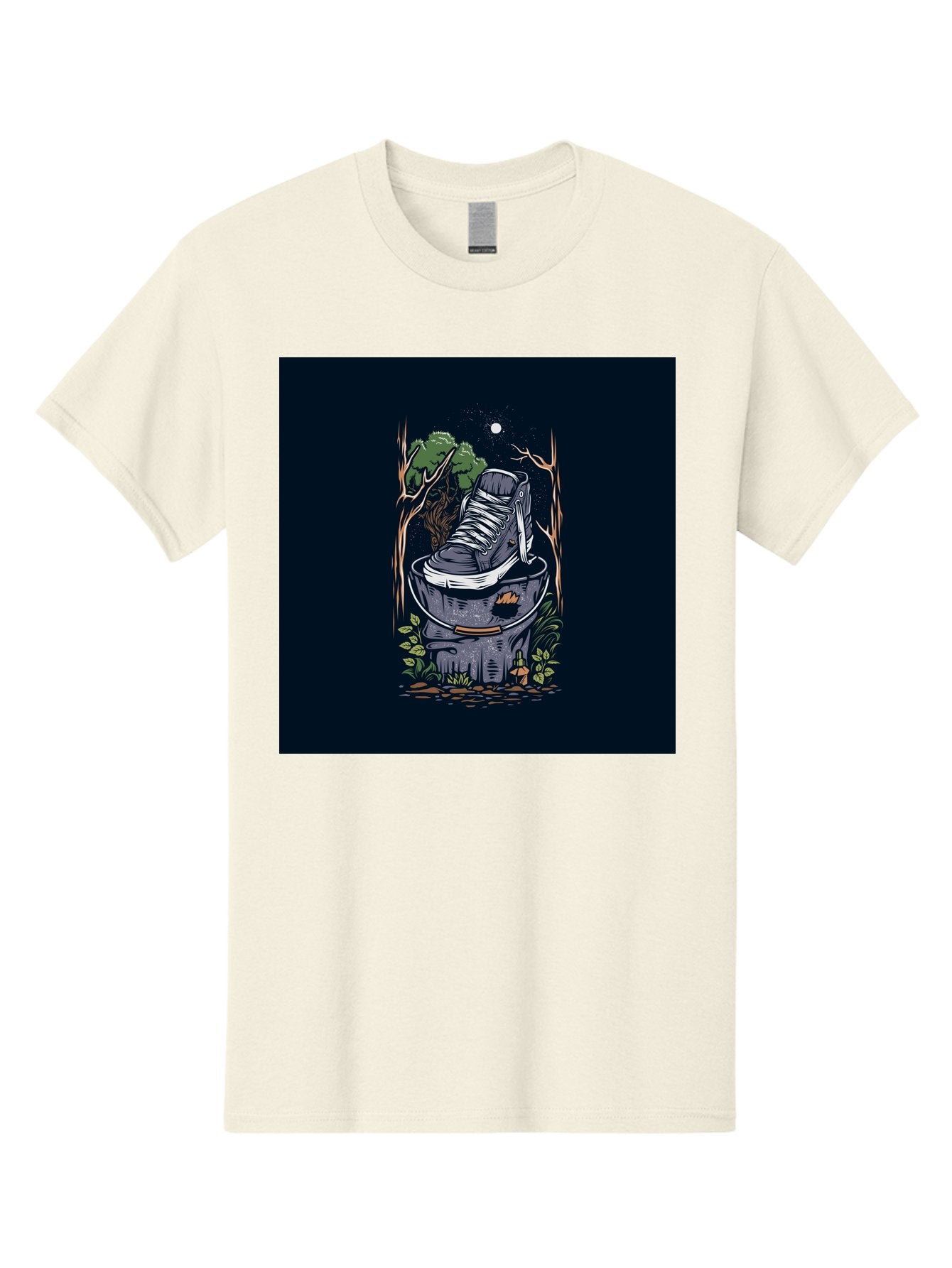 Shoe-Can Men'S Graphic Tee, 100% Cotton, Comfortable Casual Summer Wear, Machine Washable, Sneaker In Bucket, Streetwear Culture, Urban Jungle, Footwear, Bucket, Moonlight, Nighttime, Forest Scene, Vintage Art Aab480 3