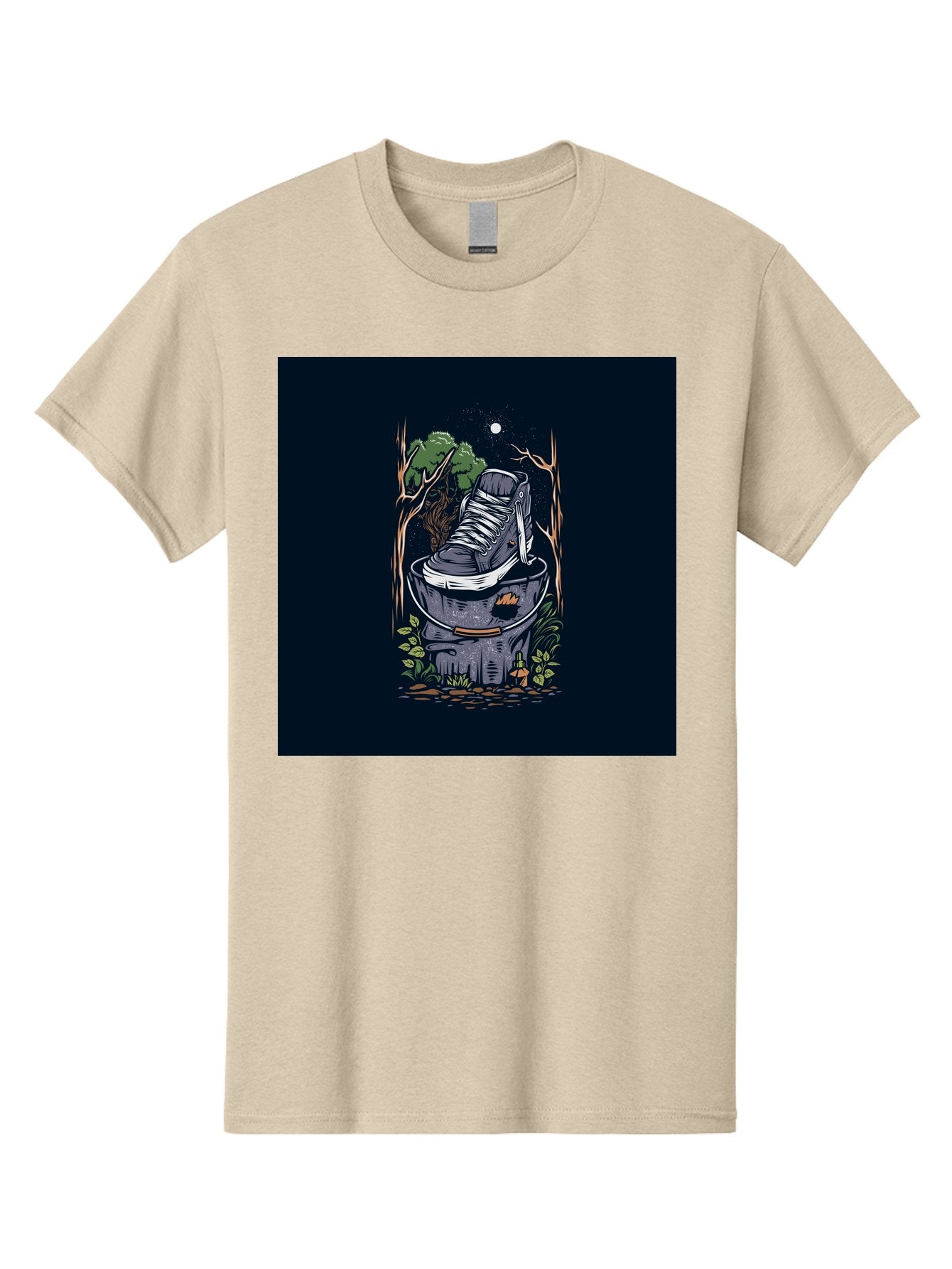 Shoe-Can Men'S Graphic Tee, 100% Cotton, Comfortable Casual Summer Wear, Machine Washable, Sneaker In Bucket, Streetwear Culture, Urban Jungle, Footwear, Bucket, Moonlight, Nighttime, Forest Scene, Vintage Art Aab480 7