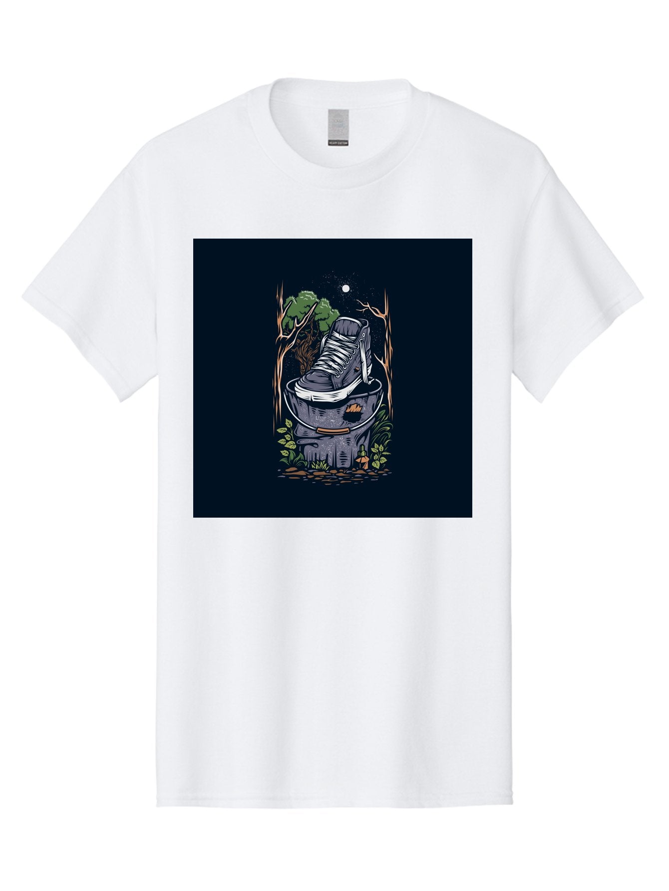 Shoe-Can Men'S Graphic Tee, 100% Cotton, Comfortable Casual Summer Wear, Machine Washable, Sneaker In Bucket, Streetwear Culture, Urban Jungle, Footwear, Bucket, Moonlight, Nighttime, Forest Scene, Vintage Art Aab480 12