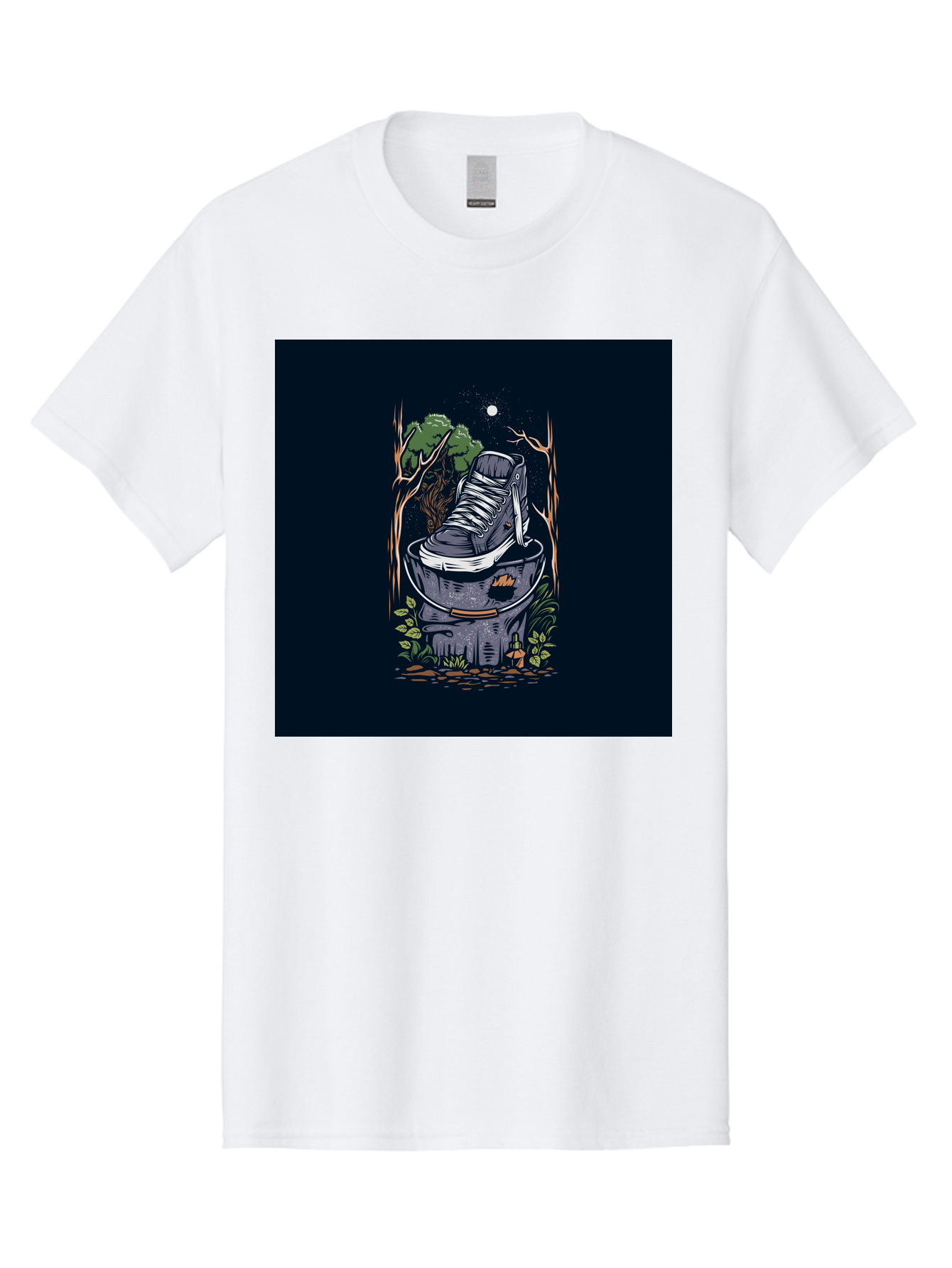 Shoe-Can Men'S Graphic Tee, 100% Cotton, Comfortable Casual Summer Wear, Machine Washable, Sneaker In Bucket, Streetwear Culture, Urban Jungle, Footwear, Bucket, Moonlight, Nighttime, Forest Scene, Vintage Art Aab480 5