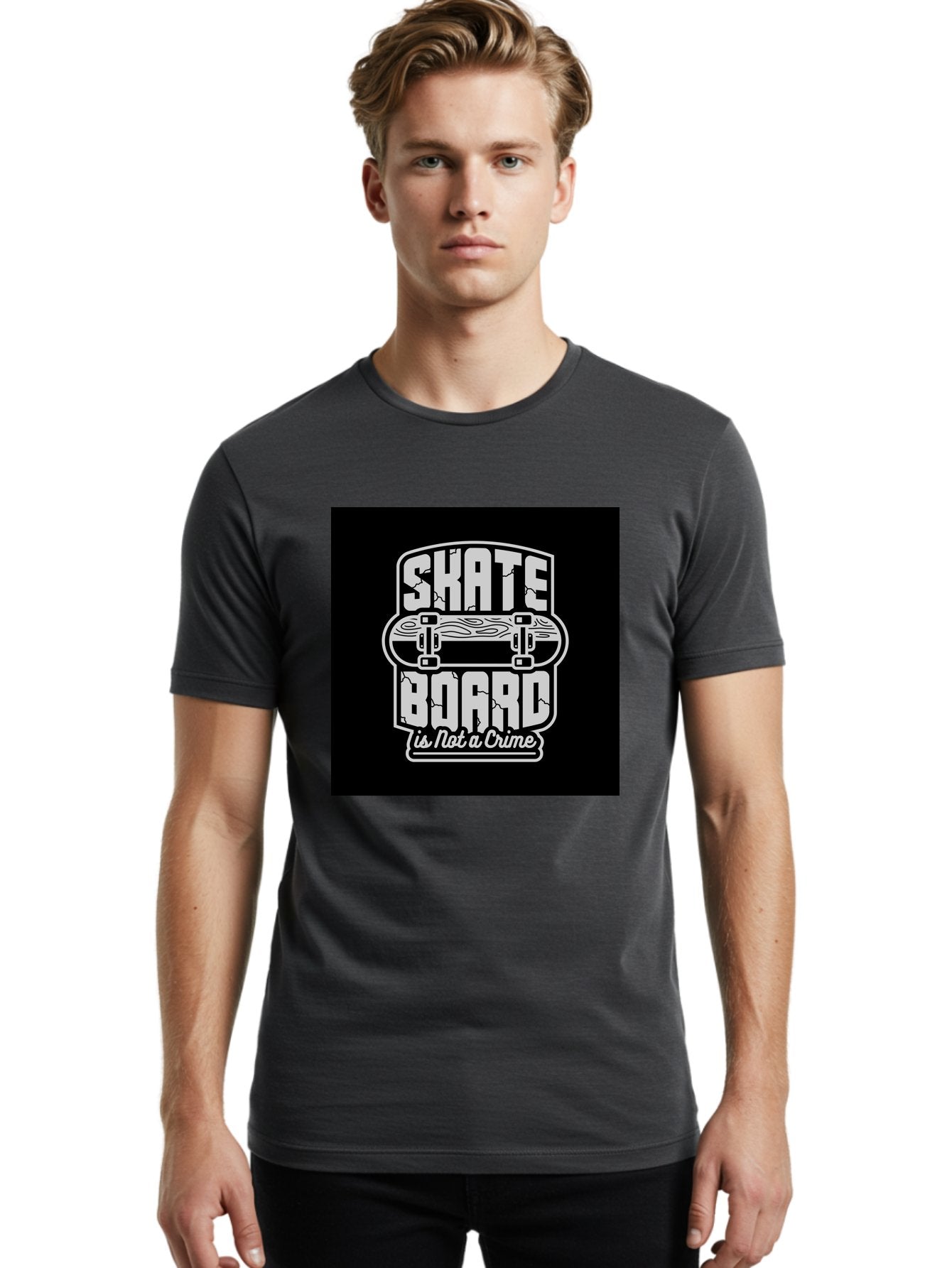 Skateboard-Is-Not-A-Crime Men'S Graphic Tee, 100% Cotton, Comfortable Casual Summer Wear, Machine Washable, Skateboard Graphic, Skate Culture, Streetwear Fashion, Rebellious Style, Bold Typography, Urban Lifestyle, Extreme Sports, Aab481 24