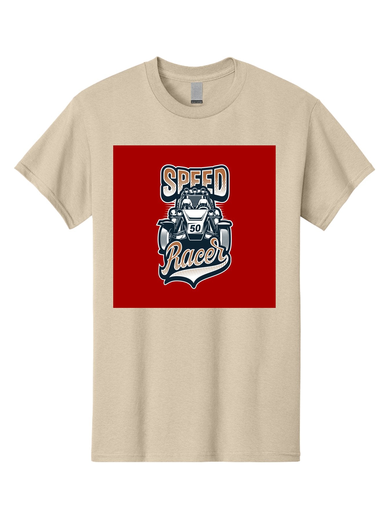 Speed-Racer Men'S Graphic Tee, 100% Cotton, Comfortable Casual Summer Wear, Machine Washable, Vintage Style Racing Car, Dune Buggy Illustration, Speed Racer Graphic, Retro Racing Art, Off-Road Vehicle, Motorsport Logo, Racing Number 50, Aab482