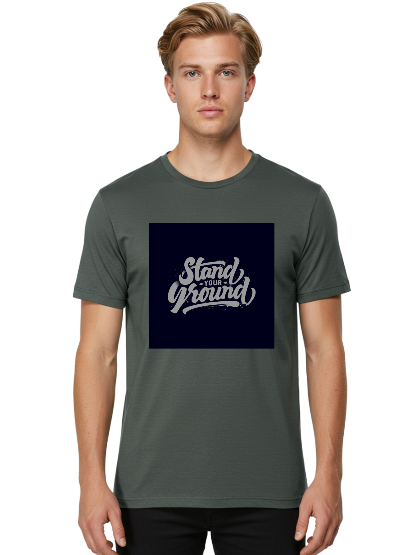 Stand-Your-Ground Men'S Graphic Tee, 100% Cotton, Comfortable Casual Summer Wear, Machine Washable, Motivational Quote, Inspirational Phrase, Stand Your Ground, Bold Typography, Gray Text, Dark Background, Empowerment, Confidence, Aab483 4