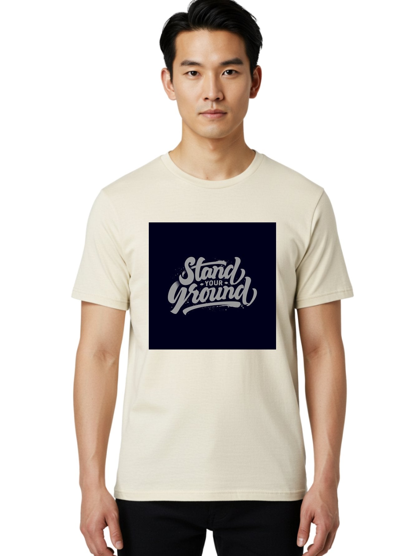 Stand-Your-Ground Men'S Graphic Tee, 100% Cotton, Comfortable Casual Summer Wear, Machine Washable, Motivational Quote, Inspirational Phrase, Stand Your Ground, Bold Typography, Gray Text, Dark Background, Empowerment, Confidence, Aab483 23