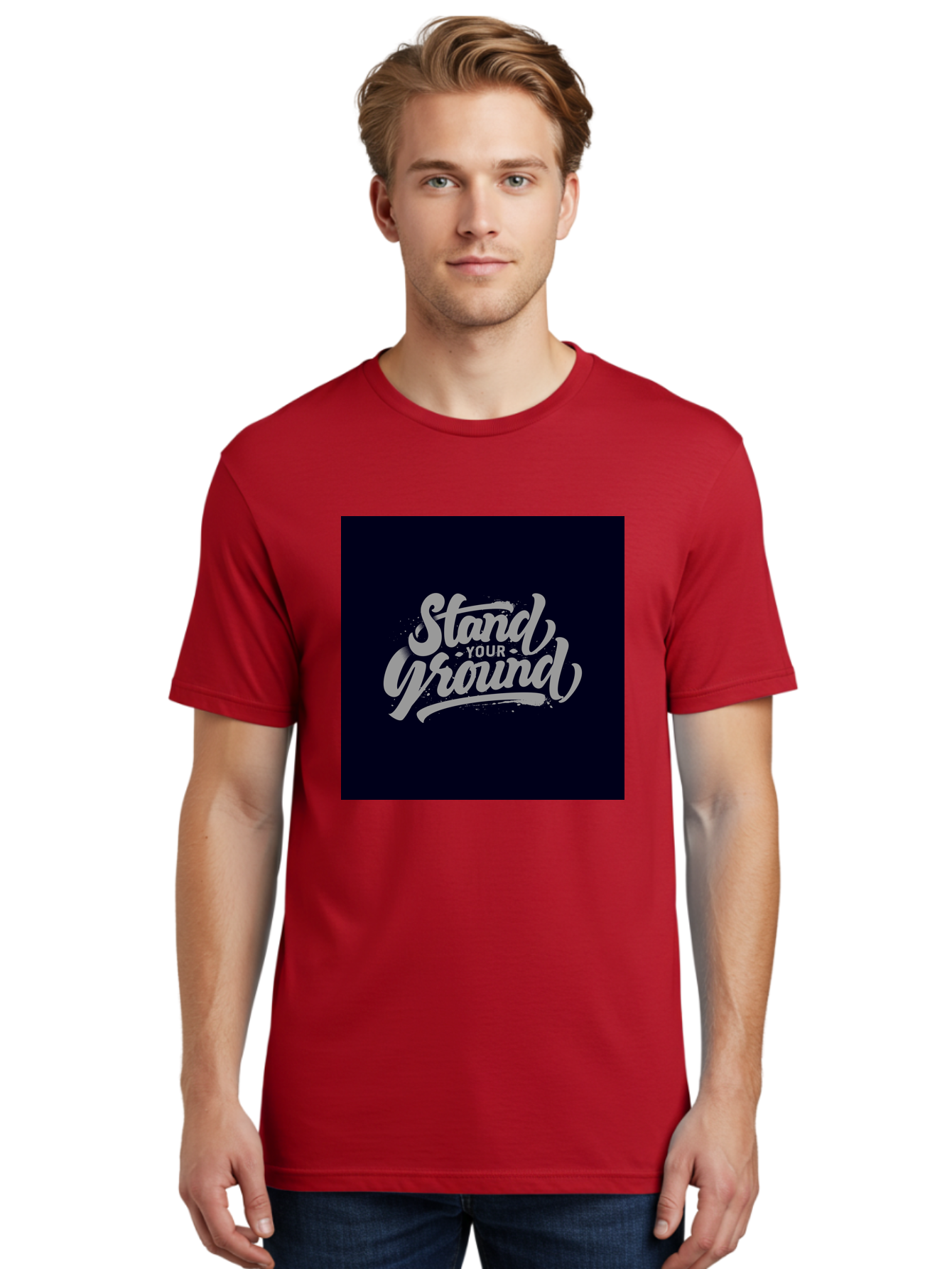 Stand-Your-Ground Men'S Graphic Tee, 100% Cotton, Comfortable Casual Summer Wear, Machine Washable, Motivational Quote, Inspirational Phrase, Stand Your Ground, Bold Typography, Gray Text, Dark Background, Empowerment, Confidence, Aab483 24
