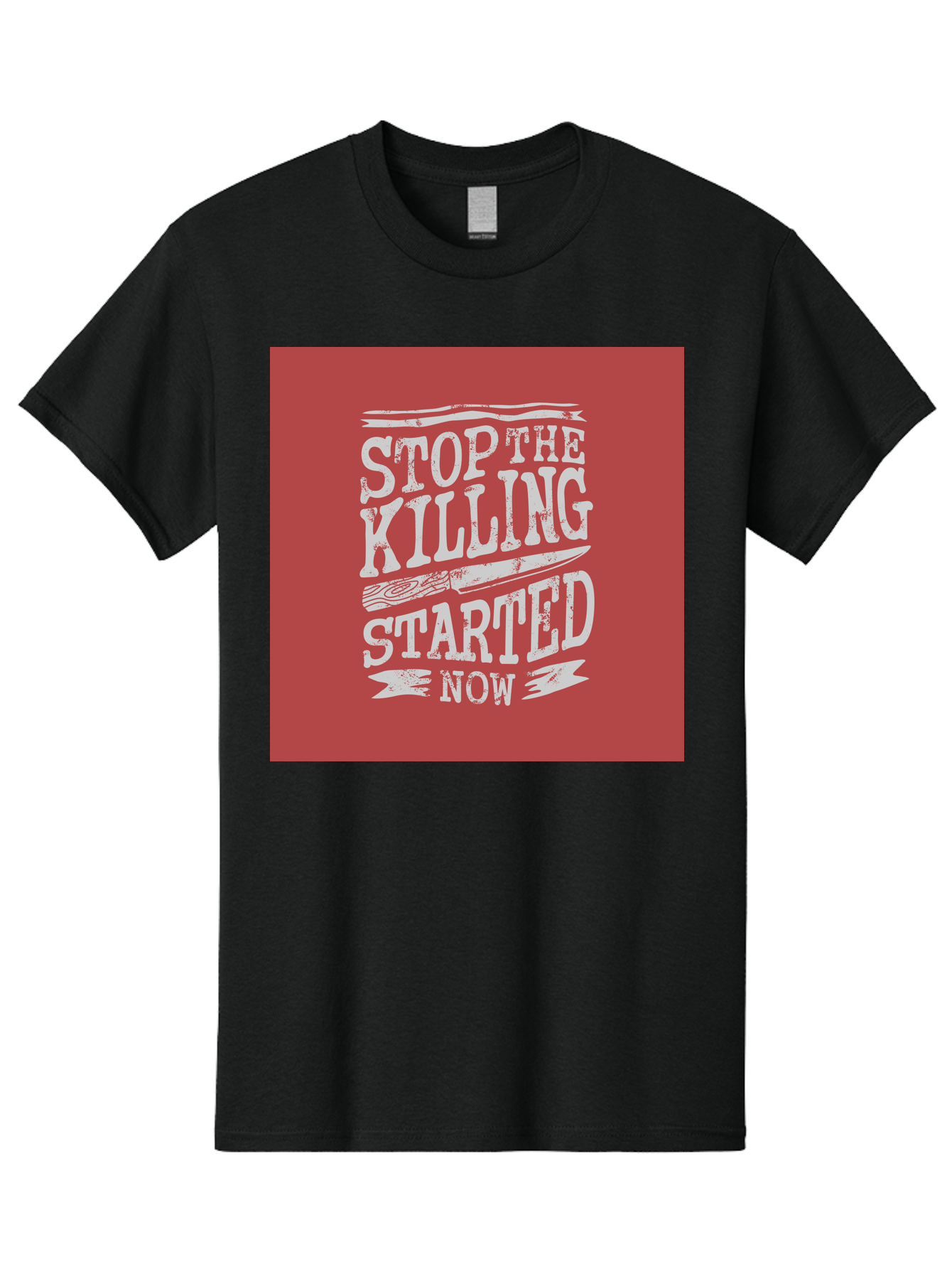 Stop-The-Killing-Started-Now Men'S Graphic Tee, 100% Cotton, Comfortable Casual Summer Wear, Machine Washable, Vegetarian Lifestyle, Animal Rights, Stop Killing, Vegan Movement, Cruelty Free, Bold Typography, Protest Art, Activist Message, Aab484