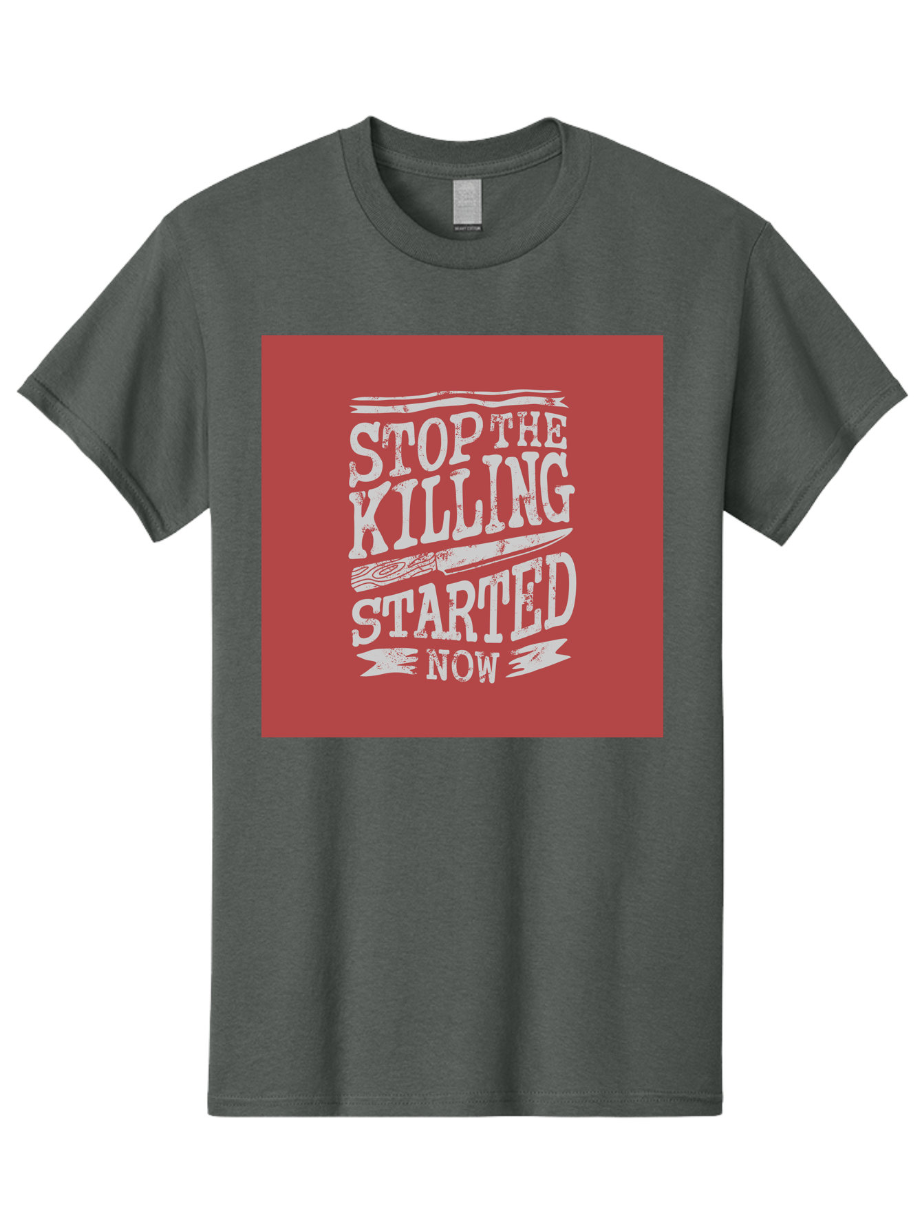 Stop-The-Killing-Started-Now Men'S Graphic Tee, 100% Cotton, Comfortable Casual Summer Wear, Machine Washable, Vegetarian Lifestyle, Animal Rights, Stop Killing, Vegan Movement, Cruelty Free, Bold Typography, Protest Art, Activist Message, Aab484 3