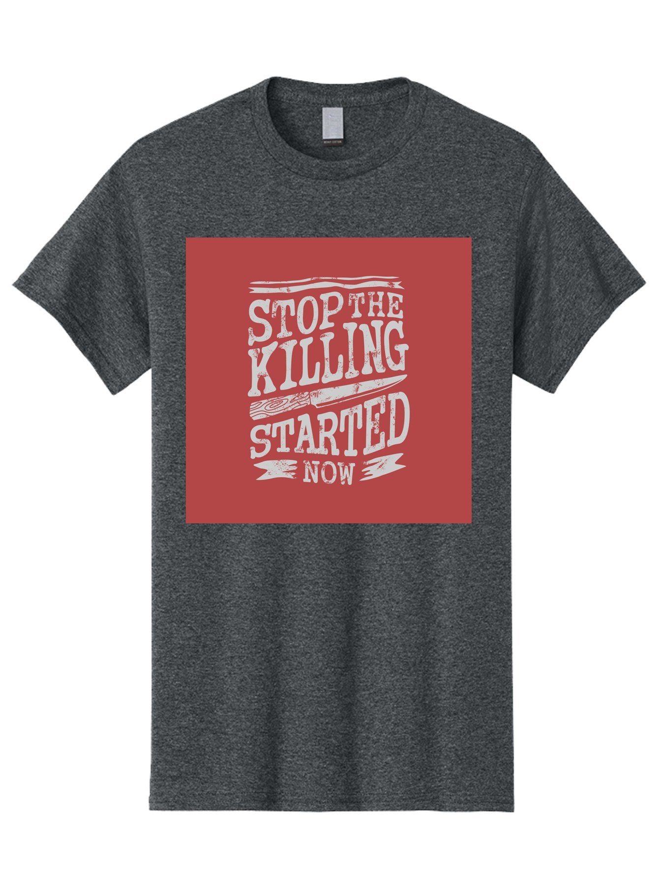 Stop-The-Killing-Started-Now Men'S Graphic Tee, 100% Cotton, Comfortable Casual Summer Wear, Machine Washable, Vegetarian Lifestyle, Animal Rights, Stop Killing, Vegan Movement, Cruelty Free, Bold Typography, Protest Art, Activist Message, Aab484