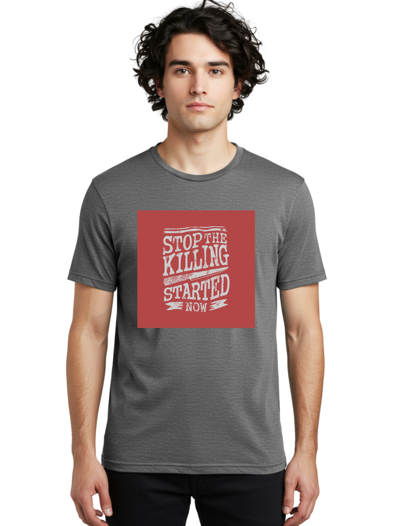 Stop-The-Killing-Started-Now Men'S Graphic Tee, 100% Cotton, Comfortable Casual Summer Wear, Machine Washable, Vegetarian Lifestyle, Animal Rights, Stop Killing, Vegan Movement, Cruelty Free, Bold Typography, Protest Art, Activist Message, Aab484 10