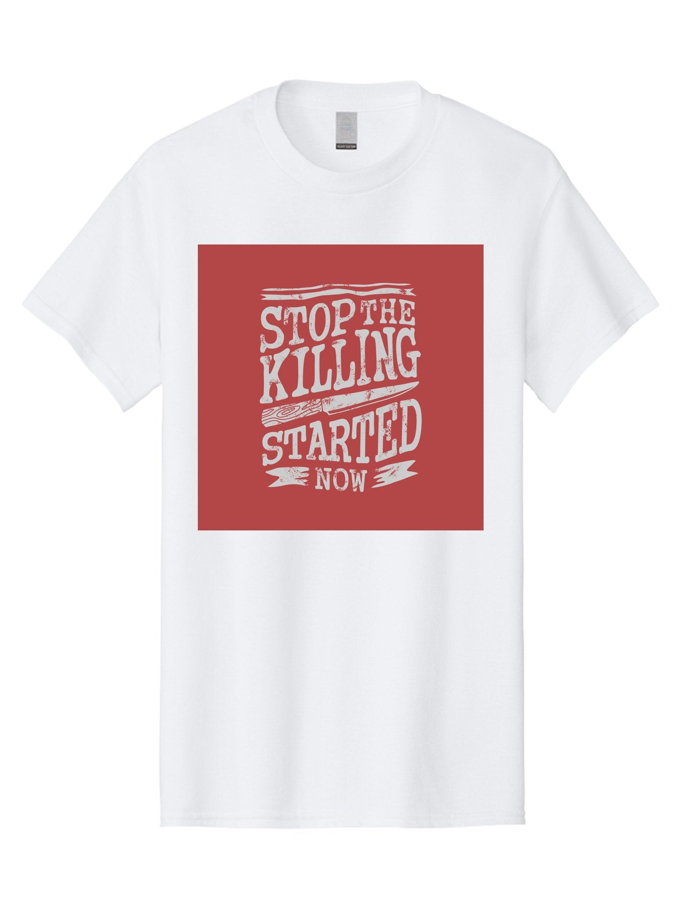 Stop-The-Killing-Started-Now Men'S Graphic Tee, 100% Cotton, Comfortable Casual Summer Wear, Machine Washable, Vegetarian Lifestyle, Animal Rights, Stop Killing, Vegan Movement, Cruelty Free, Bold Typography, Protest Art, Activist Message, Aab484