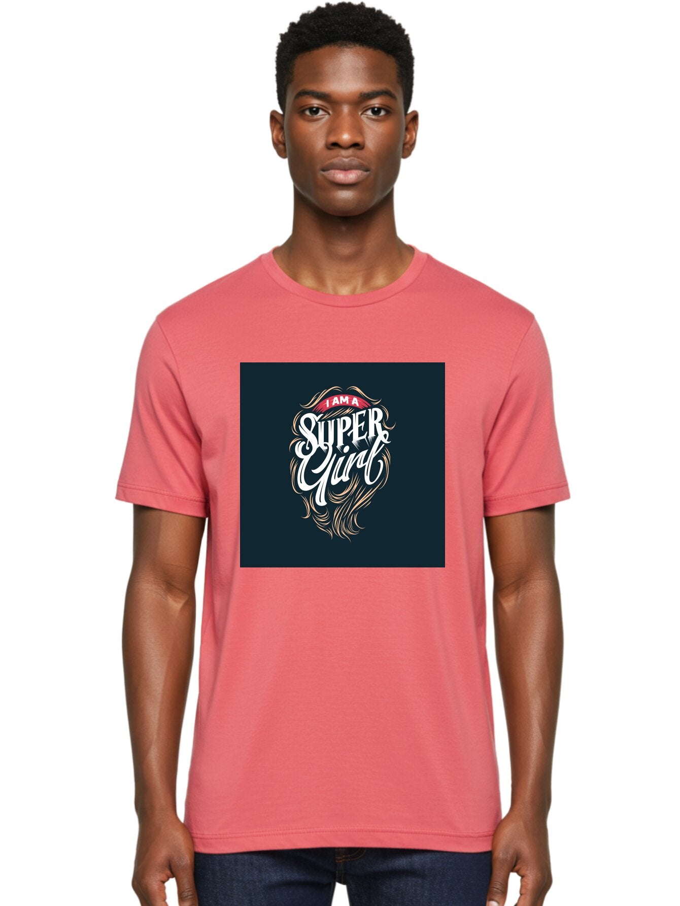 Super-Girl Men'S Graphic Tee, 100% Cotton, Comfortable Casual Summer Wear, Machine Washable, Female Empowerment, Inspirational Quote, Girl Power, Motivational Phrase, Flowing Hair, Elegant Script, Confident Attitude, Strong Women, Aab485 29