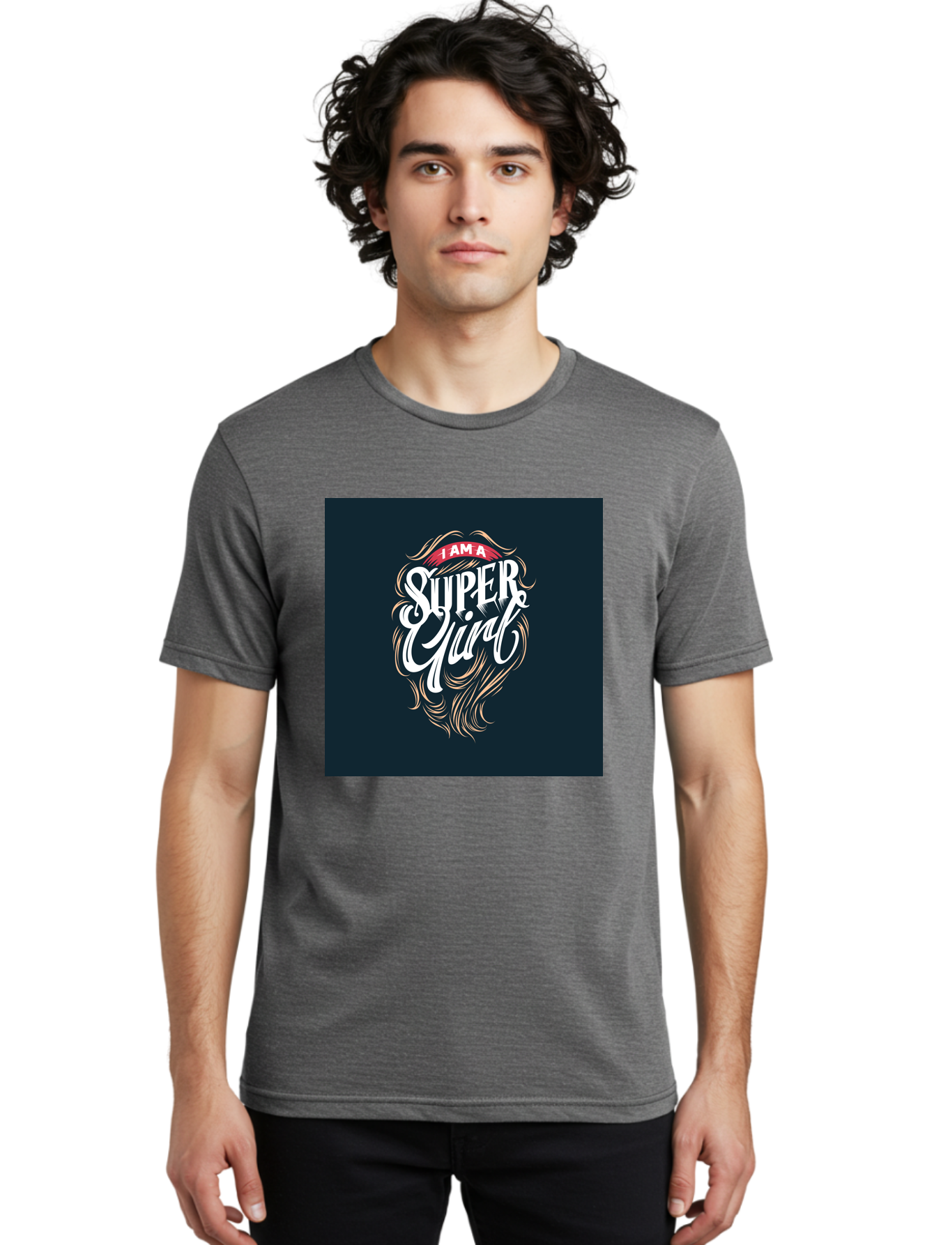 Super-Girl Men'S Graphic Tee, 100% Cotton, Comfortable Casual Summer Wear, Machine Washable, Female Empowerment, Inspirational Quote, Girl Power, Motivational Phrase, Flowing Hair, Elegant Script, Confident Attitude, Strong Women, Aab485 10