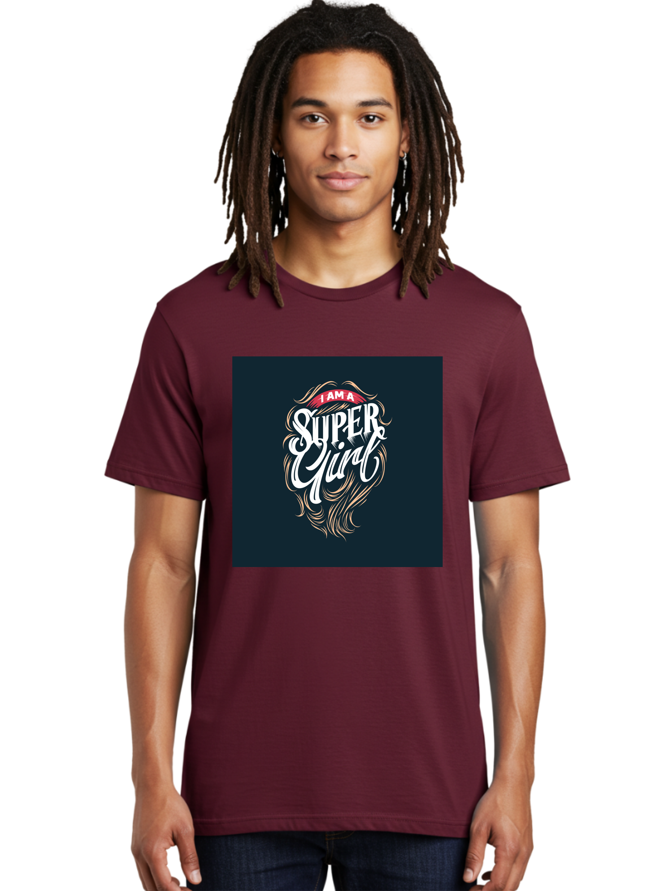 Super-Girl Men'S Graphic Tee, 100% Cotton, Comfortable Casual Summer Wear, Machine Washable, Female Empowerment, Inspirational Quote, Girl Power, Motivational Phrase, Flowing Hair, Elegant Script, Confident Attitude, Strong Women, Aab485 14