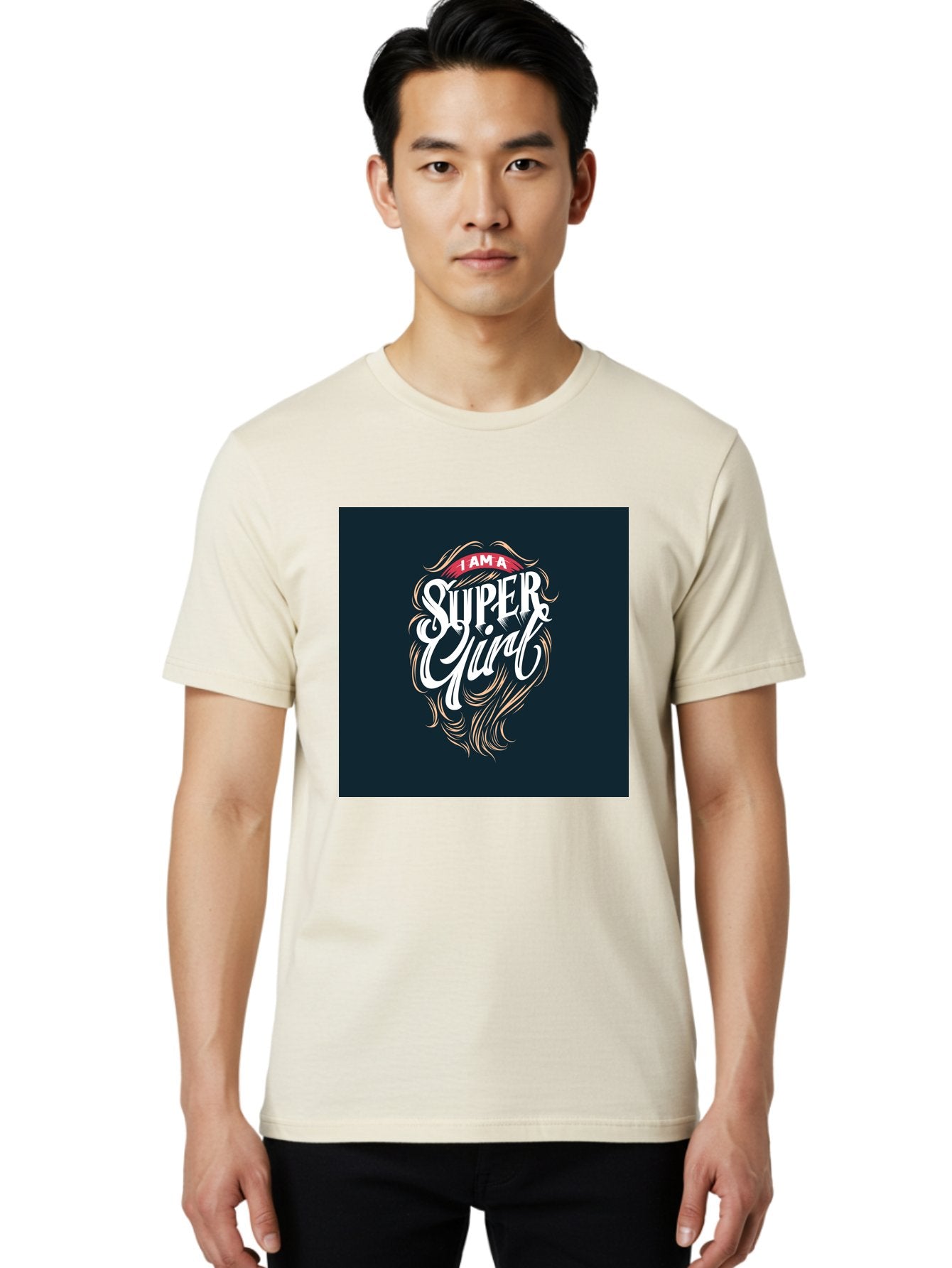 Super-Girl Men'S Graphic Tee, 100% Cotton, Comfortable Casual Summer Wear, Machine Washable, Female Empowerment, Inspirational Quote, Girl Power, Motivational Phrase, Flowing Hair, Elegant Script, Confident Attitude, Strong Women, Aab485 24