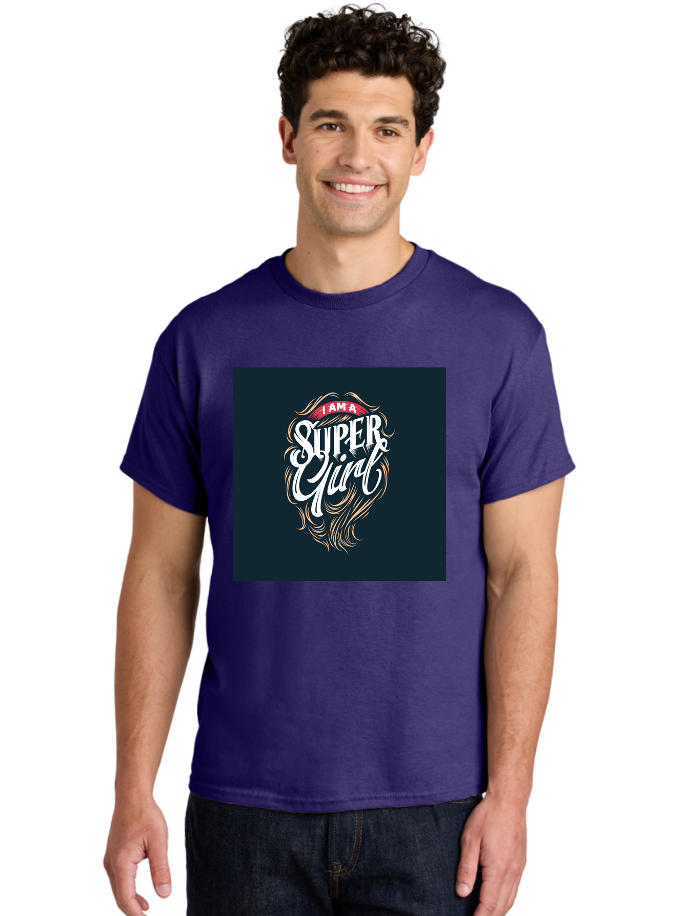 Super-Girl Men'S Graphic Tee, 100% Cotton, Comfortable Casual Summer Wear, Machine Washable, Female Empowerment, Inspirational Quote, Girl Power, Motivational Phrase, Flowing Hair, Elegant Script, Confident Attitude, Strong Women, Aab485 22