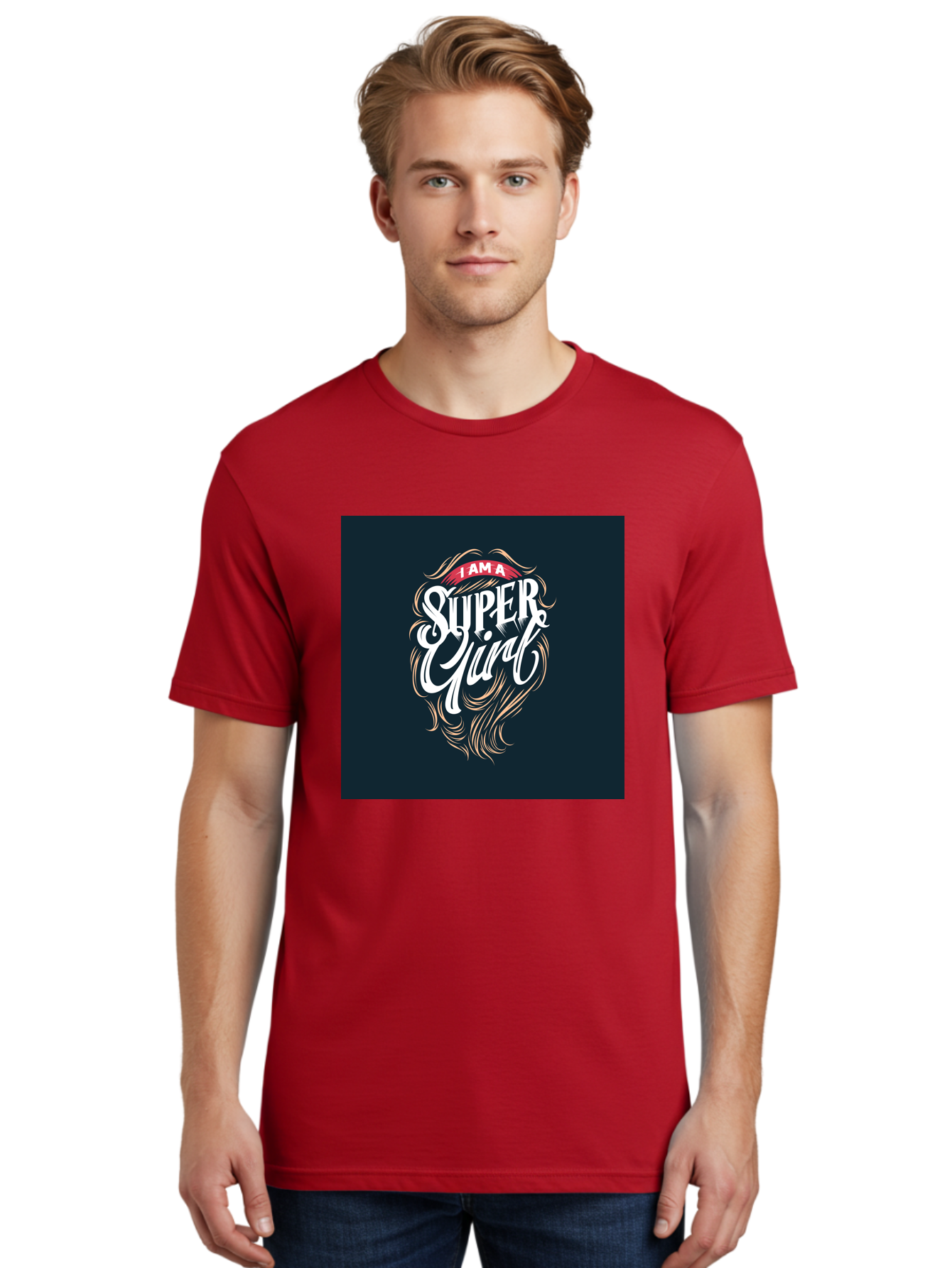 Super-Girl Men'S Graphic Tee, 100% Cotton, Comfortable Casual Summer Wear, Machine Washable, Female Empowerment, Inspirational Quote, Girl Power, Motivational Phrase, Flowing Hair, Elegant Script, Confident Attitude, Strong Women, Aab485 24