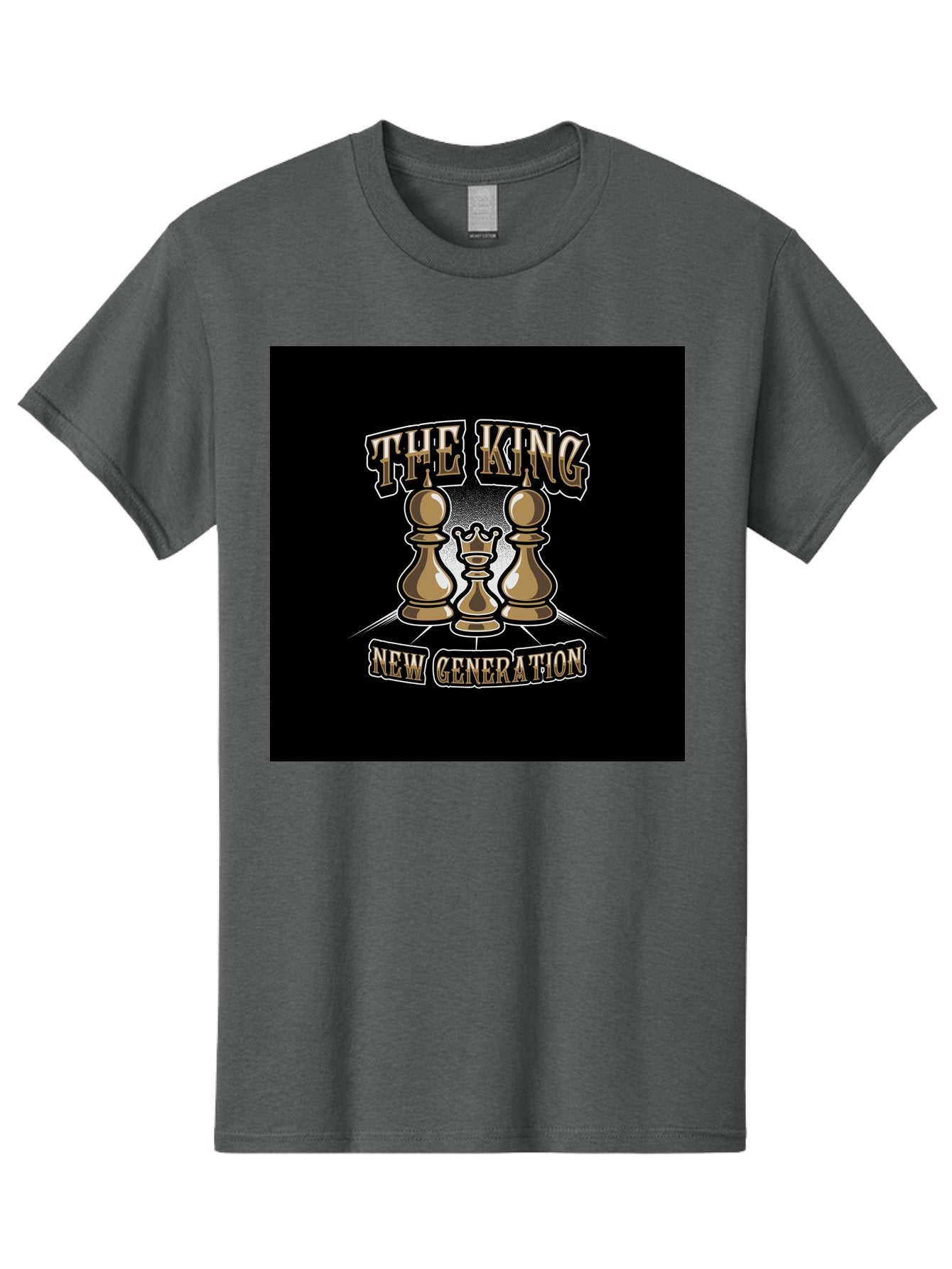 The-King-New-Generation Men'S Graphic Tee, 100% Cotton, Comfortable Casual Summer Wear, Machine Washable, Chess Pieces, The King, New Generation, Leadership, Strategy, Gold Pieces, Pawn, Queen, King, Black Background, Logo Design, Branding, Aab487 12
