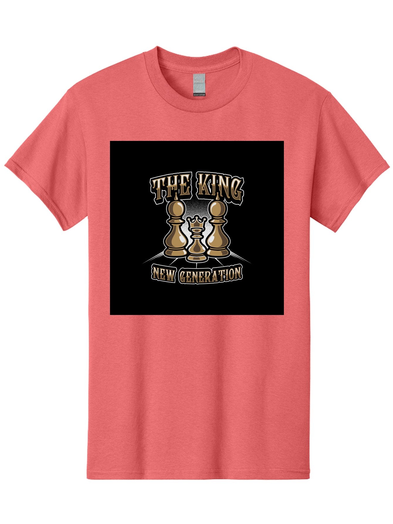 The-King-New-Generation Men'S Graphic Tee, 100% Cotton, Comfortable Casual Summer Wear, Machine Washable, Chess Pieces, The King, New Generation, Leadership, Strategy, Gold Pieces, Pawn, Queen, King, Black Background, Logo Design, Branding, Aab487 6