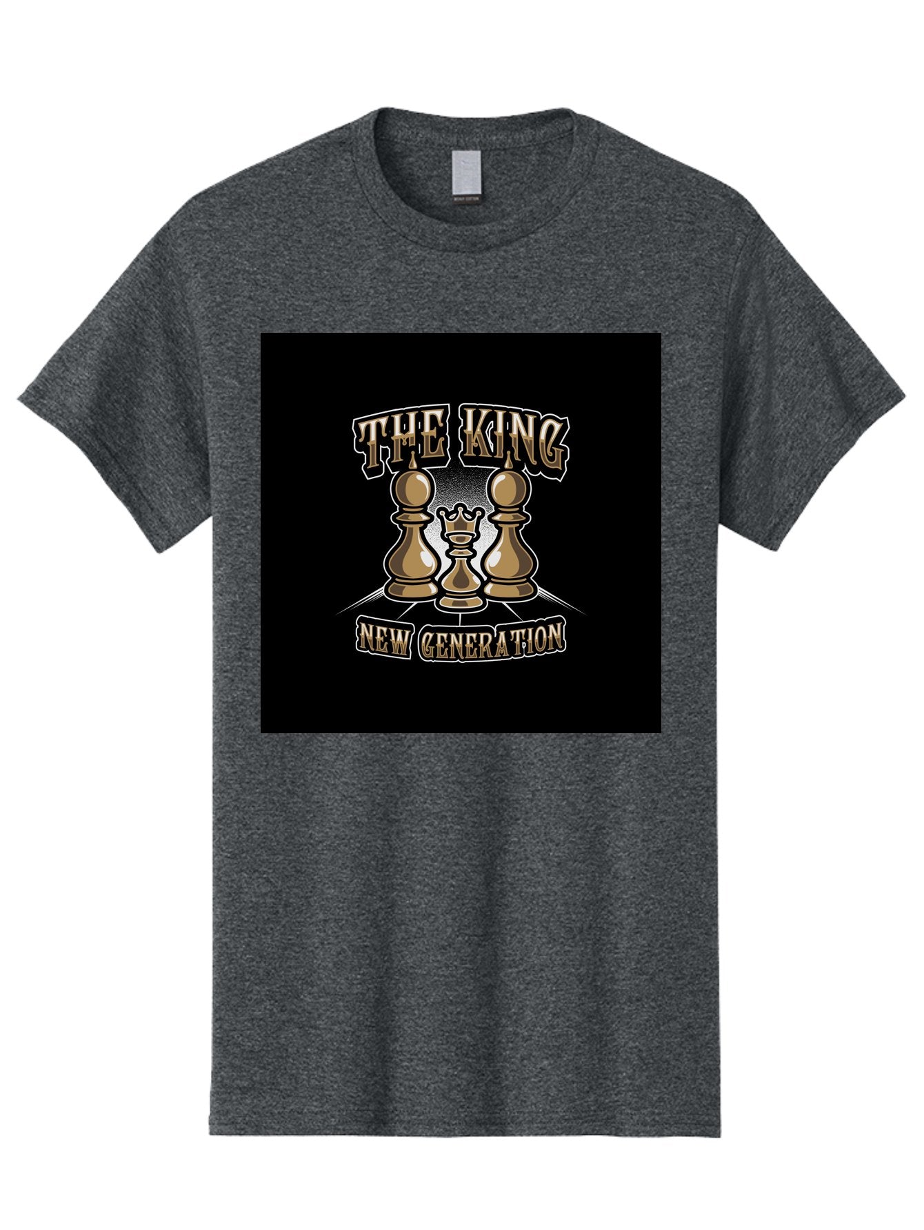 The-King-New-Generation Men'S Graphic Tee, 100% Cotton, Comfortable Casual Summer Wear, Machine Washable, Chess Pieces, The King, New Generation, Leadership, Strategy, Gold Pieces, Pawn, Queen, King, Black Background, Logo Design, Branding, Aab487