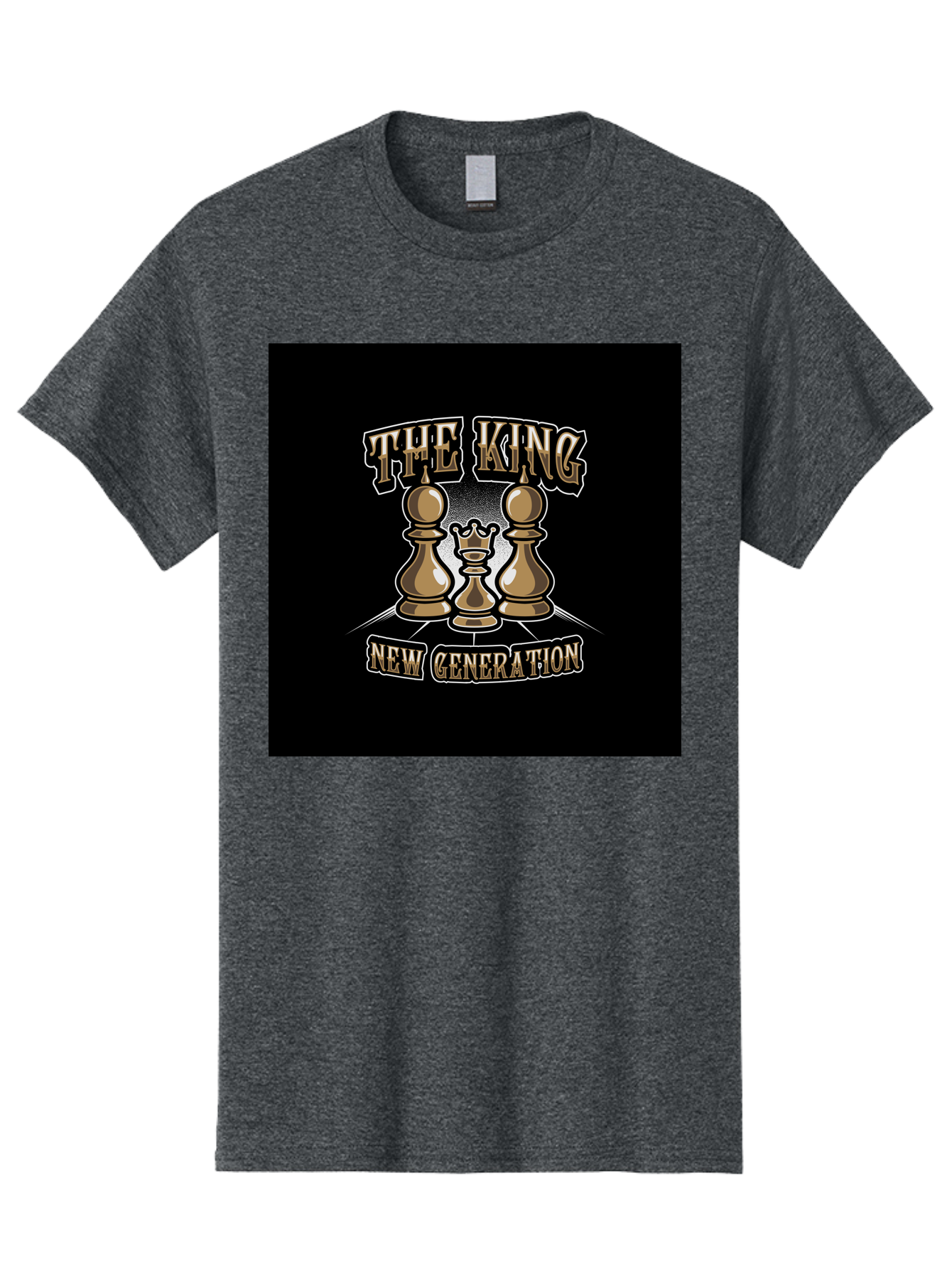 The-King-New-Generation Men'S Graphic Tee, 100% Cotton, Comfortable Casual Summer Wear, Machine Washable, Chess Pieces, The King, New Generation, Leadership, Strategy, Gold Pieces, Pawn, Queen, King, Black Background, Logo Design, Branding, Aab487 7