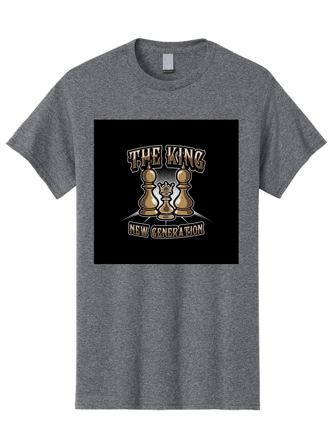 The-King-New-Generation Men'S Graphic Tee, 100% Cotton, Comfortable Casual Summer Wear, Machine Washable, Chess Pieces, The King, New Generation, Leadership, Strategy, Gold Pieces, Pawn, Queen, King, Black Background, Logo Design, Branding, Aab487 4