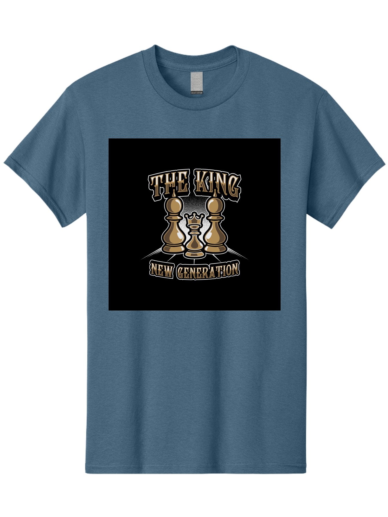 The-King-New-Generation Men'S Graphic Tee, 100% Cotton, Comfortable Casual Summer Wear, Machine Washable, Chess Pieces, The King, New Generation, Leadership, Strategy, Gold Pieces, Pawn, Queen, King, Black Background, Logo Design, Branding, Aab487 7