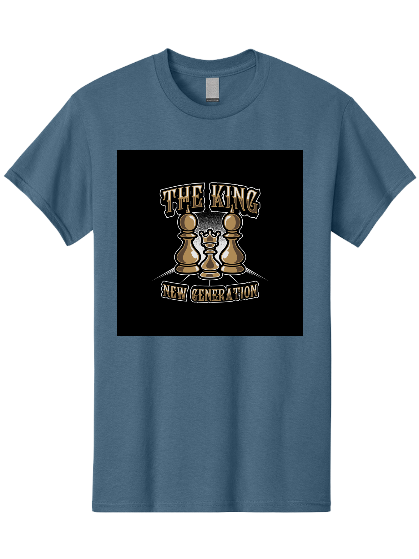 The-King-New-Generation Men'S Graphic Tee, 100% Cotton, Comfortable Casual Summer Wear, Machine Washable, Chess Pieces, The King, New Generation, Leadership, Strategy, Gold Pieces, Pawn, Queen, King, Black Background, Logo Design, Branding, Aab487 11